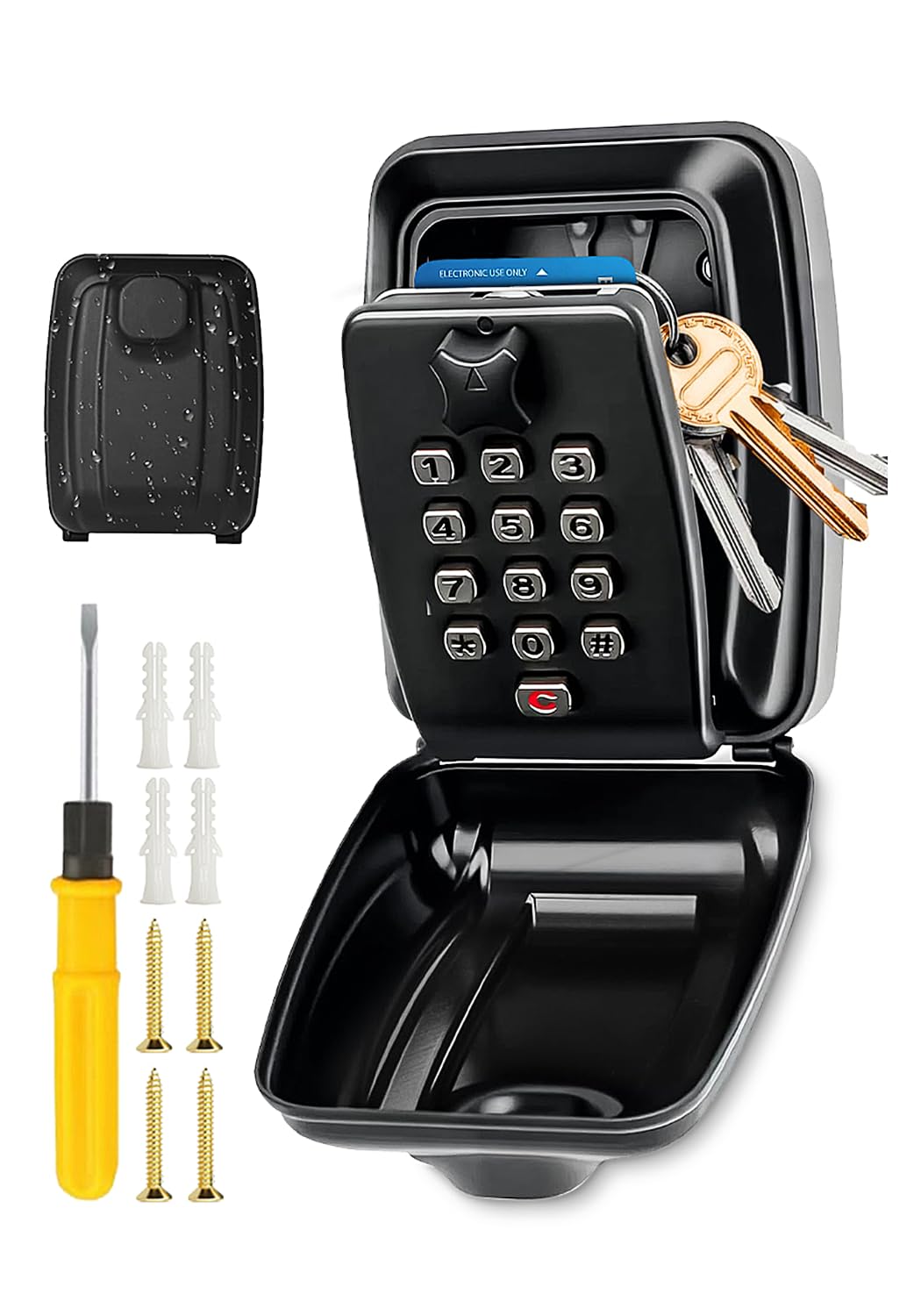 MAGIC JOHN Key Safe Wall Mounted Police Approved, Key Lock Box Outdoor with Resettable 12-Digit Code, Large Key Lock Box with Weatherproof Cover for