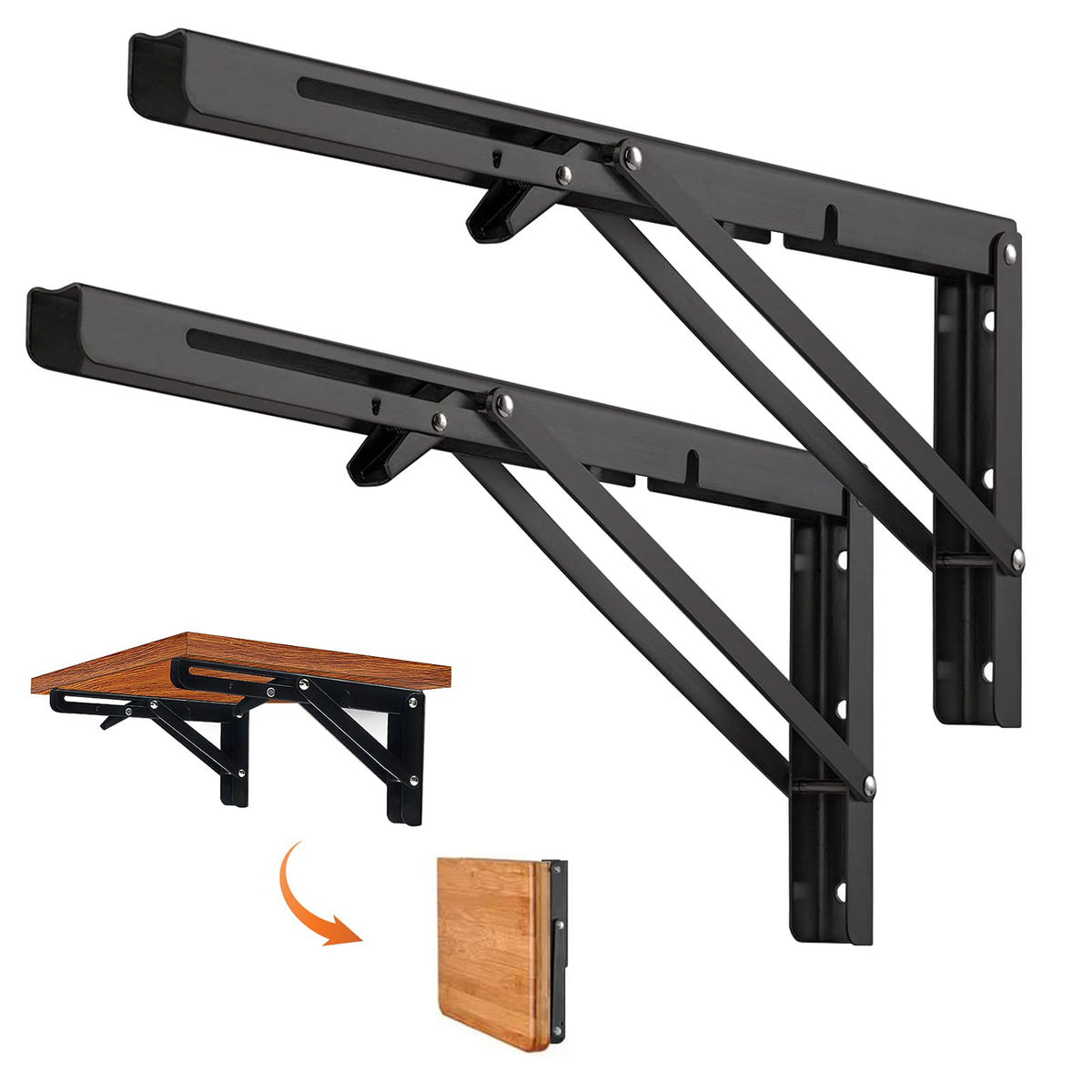 Quanerba Pack of 2 Folding Shelf Brackets 14in (Max Load 154lb) Heavy Duty Outdoor, Shelf Brackets & Supports, Folding Hinge for Home, Kitchen,
