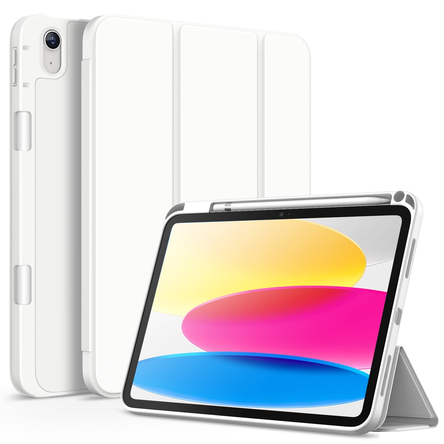 JETech Case for iPad (A16) 11th/10th Generation (2025/2022) with Pencil Holder, Slim Tablet Cover with Soft TPU Back, Auto Wake/Sleep (White)