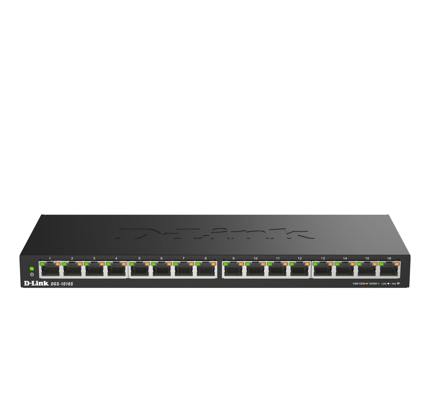 D-Link DGS-1016S 16-Port Gigabit Unmanaged Switch, Fanless, Low Profile, Metal Housing, Desktop/Wall Mount, Plug-and-Play, 802.1p QoS, 802.3az EEE