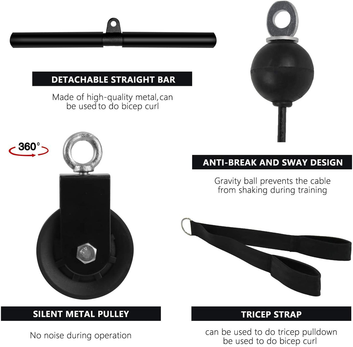 LAT and Lift Pulley System, LFJ Fitness DIY Cable Pulley Gym Home Arm Strength Training Exerciser Lat Pulldown Forearm Wrist Roller Trainer