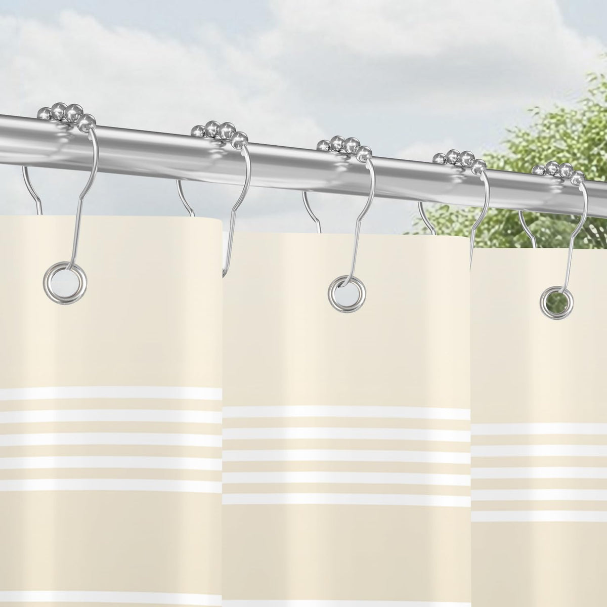 Lerores Shower Curtain, 180 x 200 cm, Beige Gradients, Weighted Hem, Anti-Mould Textile, Water-Repellent, Washable Polyester Bath Curtains with