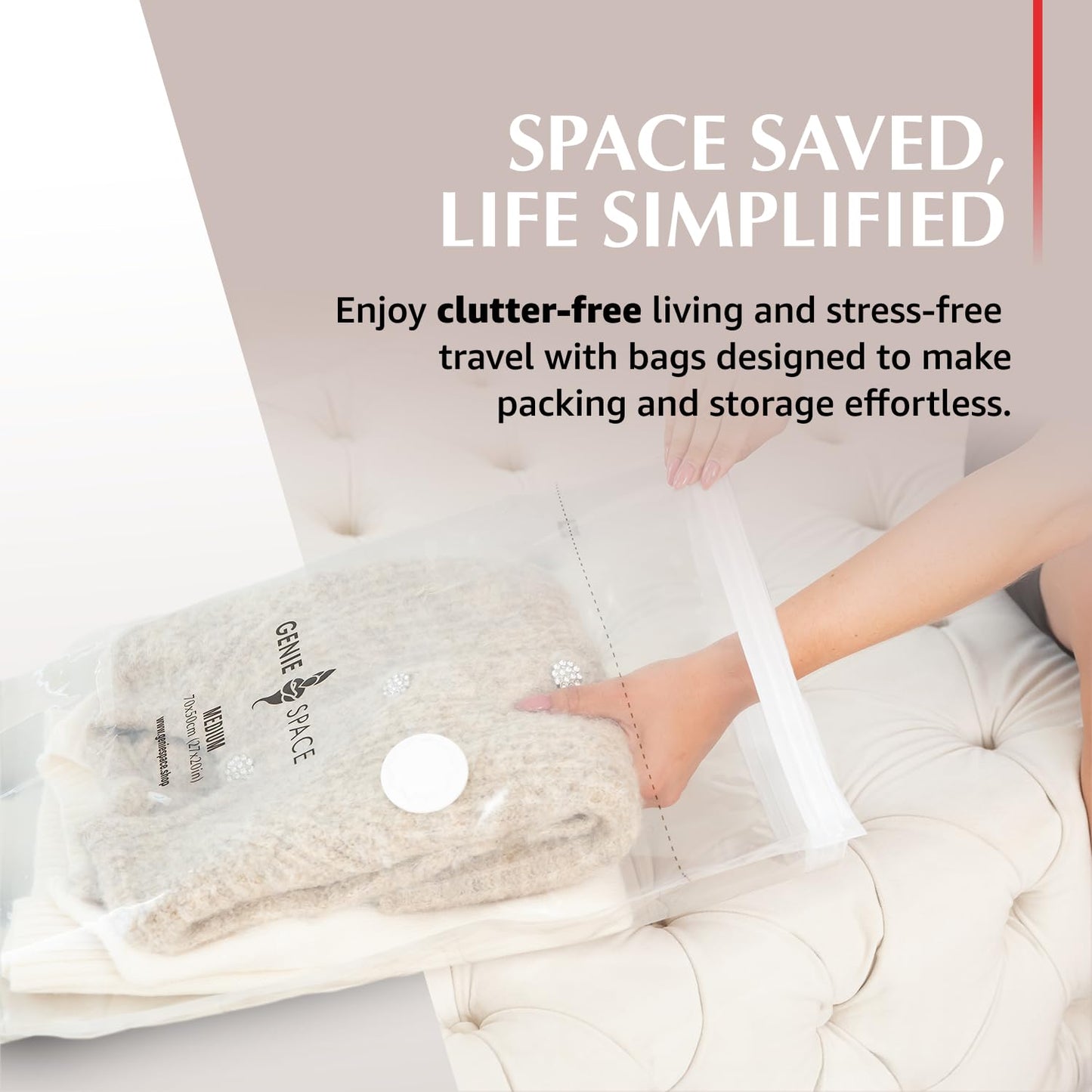 GENIE SPACE Premium Vacuum Storage Bags, Size L 2 Pack, 80x60 cm