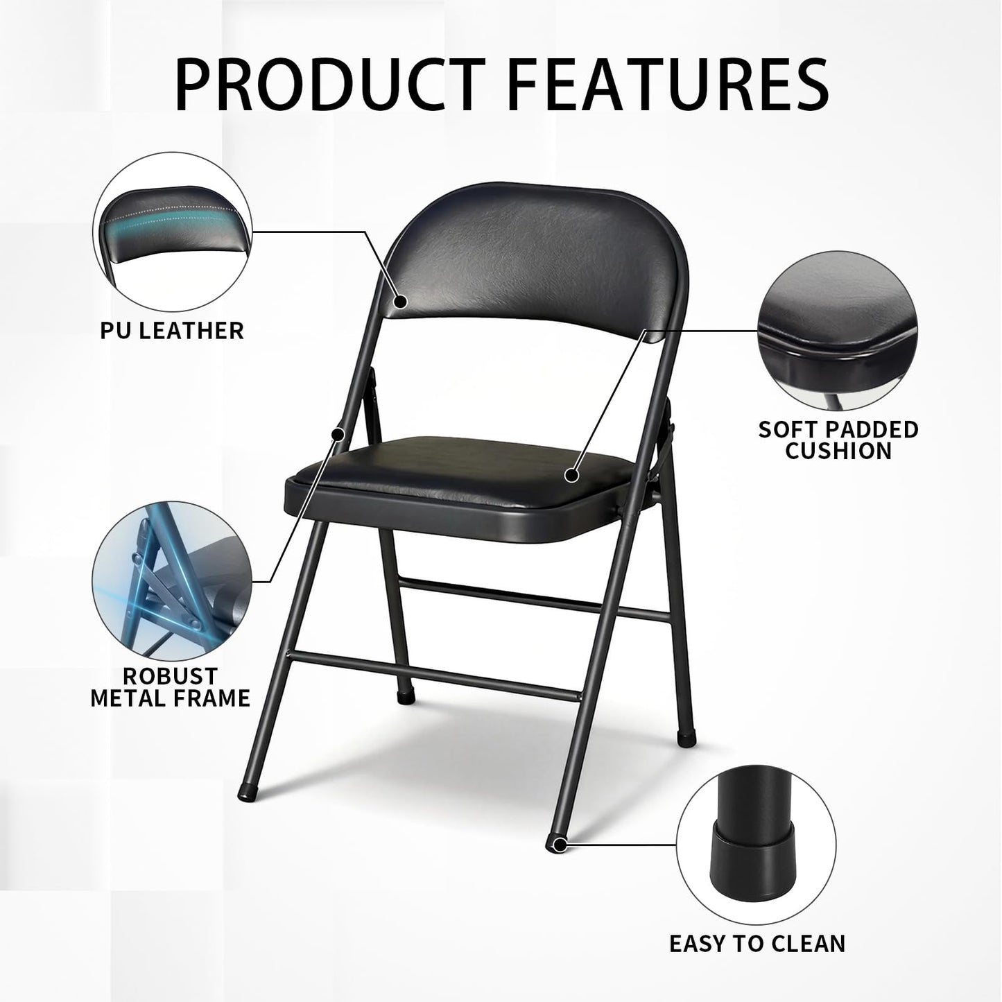 CHAIRABLE Folding Table and Chairs Set with Padded Seats, Black