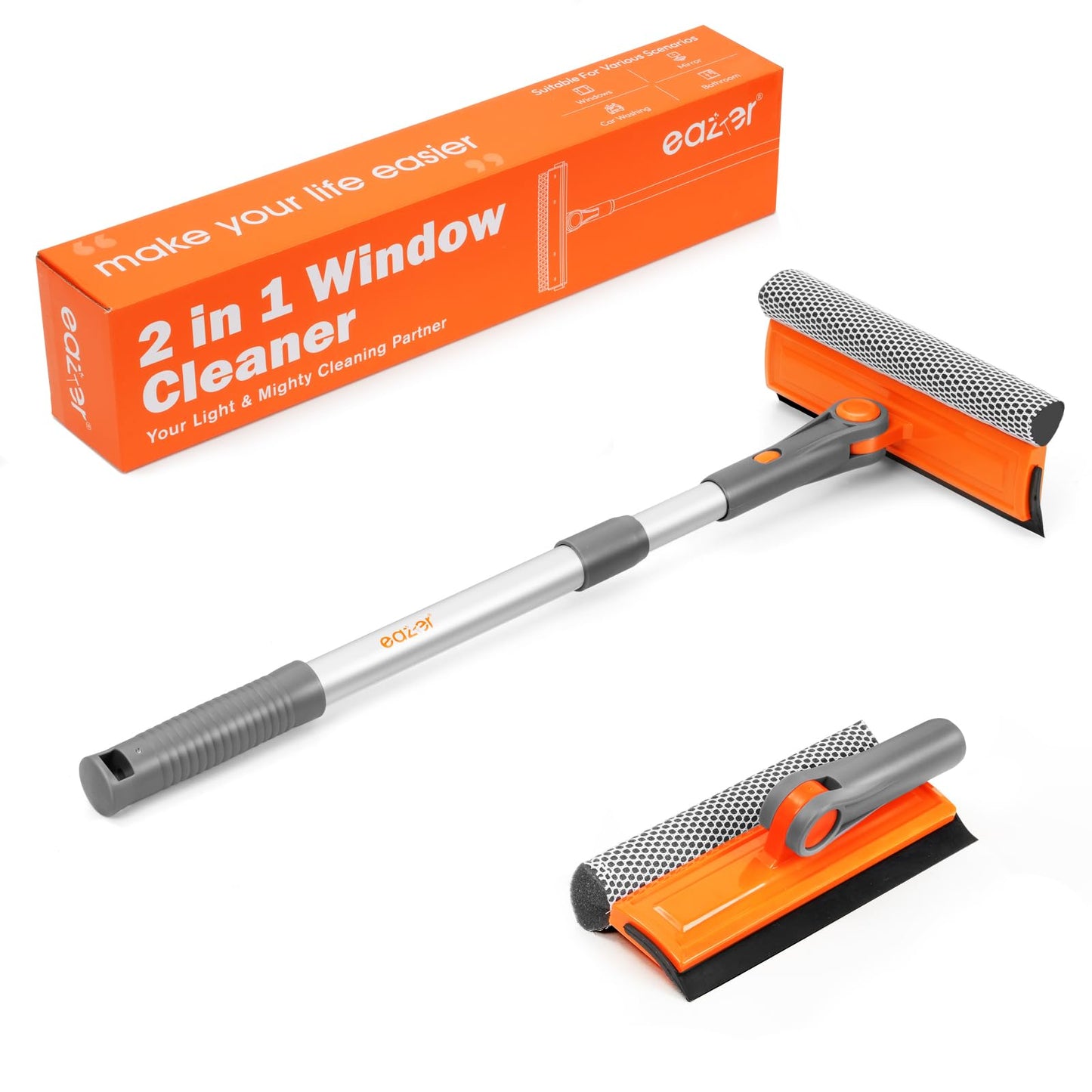 eazer Window Cleaning Squeegee Kit, 2-in-1 Rotatable Squeegee for Window Cleaning, Window Cleaner Tool, Window Washing Equipment Kit with Extension
