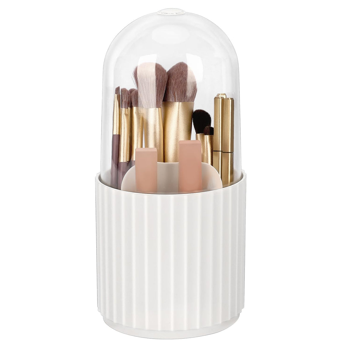 JessLab Makeup Brush Holder Organizer with Lid, 360 Degree Rotatable Spinning Cosmetics Holder Display for Bathroom Vanity Countertop, White