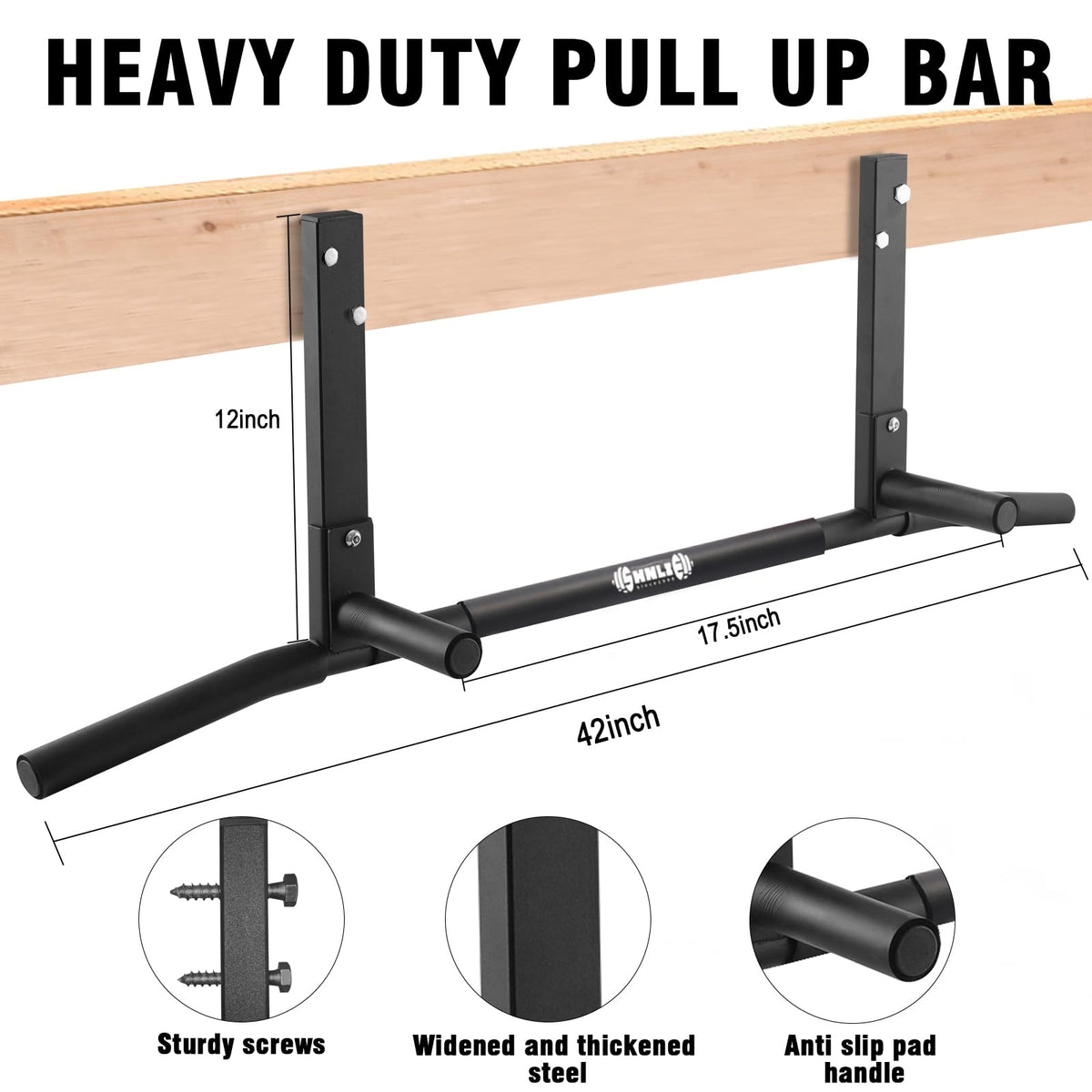 Shnlie Joist Mounted Pull Up Bar, Ceiling Mount Chin Up Bar for Home Gym, Beam, Rafter, 42" Wide Bar, Easy installation