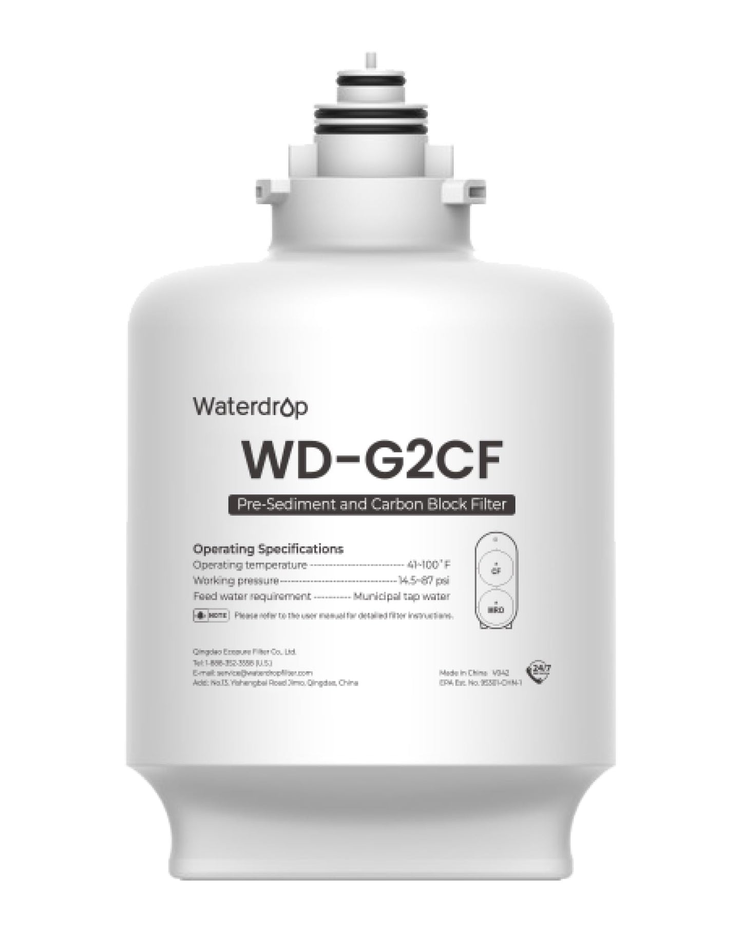 Waterdrop WD-G2CF Filter, 12-Month Lifetime, Replacement for WD-G2-B, WD-G2-W Reverse Osmosis System (Package May Vary)