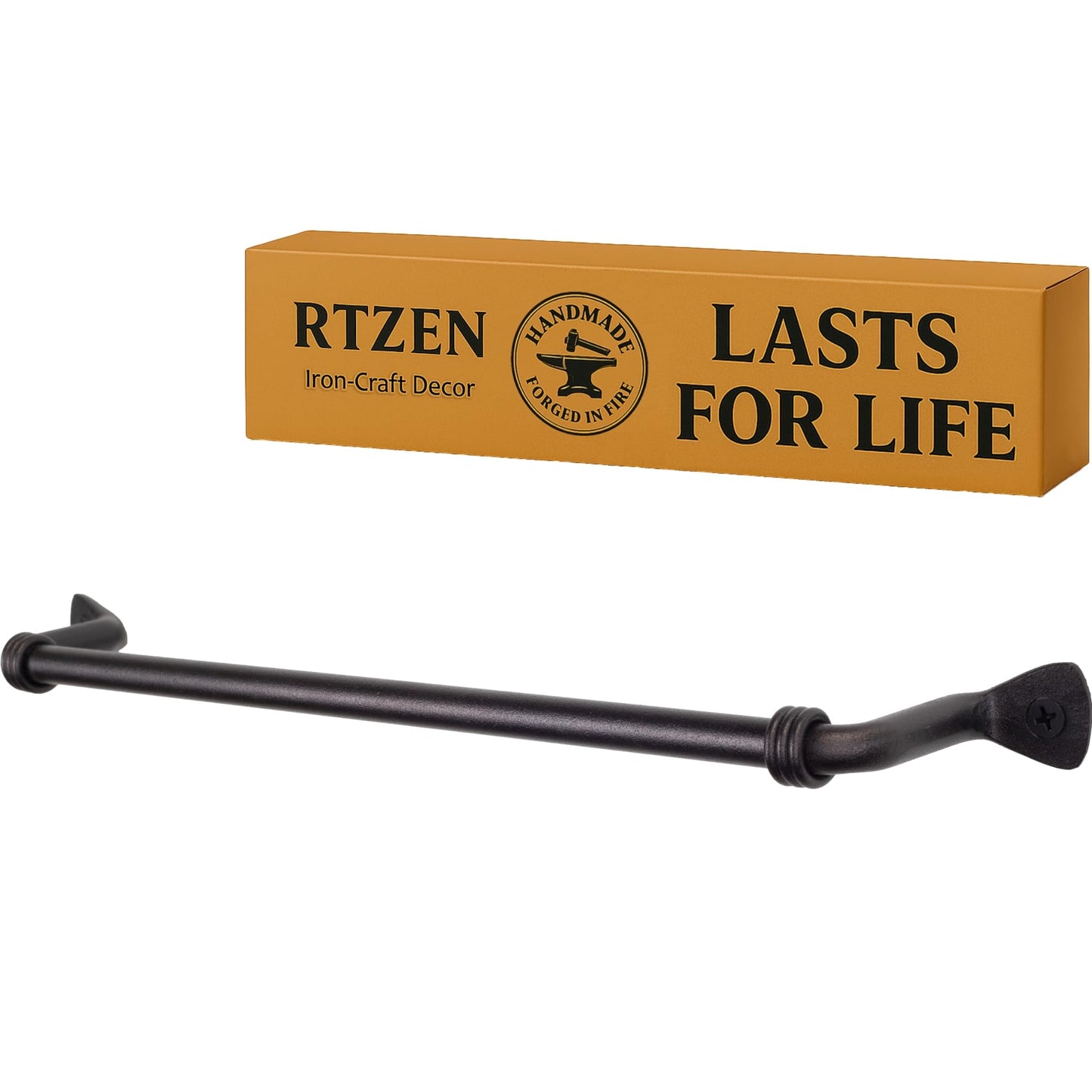 RTZEN Matte Black Hand Towel Holder for Bathroom - Handcrafted Farmhouse Wrought Iron Metal Kitchen Bar - Small Hand Towel Bar Hanger for Home or