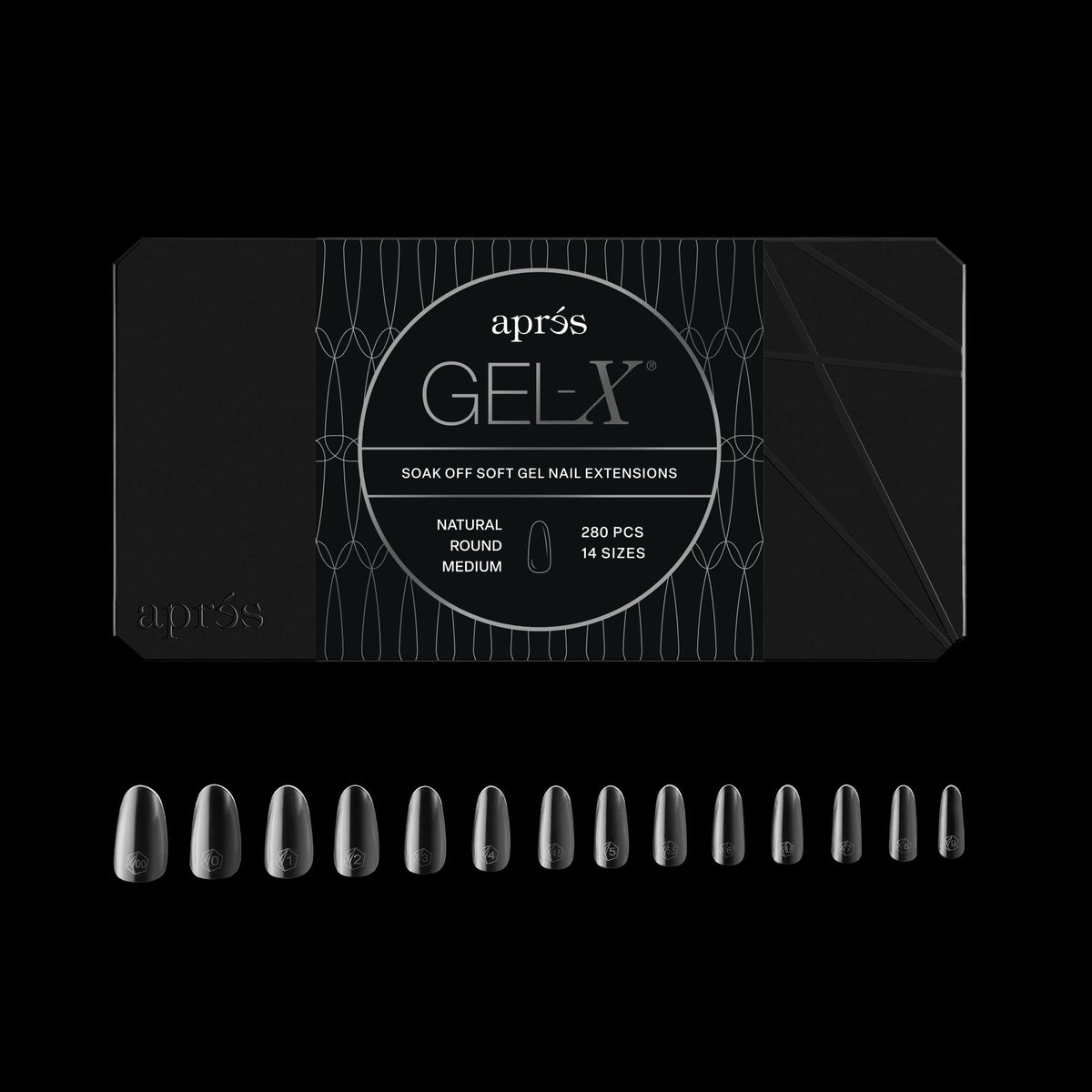 Apres Gel-X? Round Box of Nail Tips | 280 Soft Gel Tips, 14 Sizes 00-9 | Half-sizes Included (Natural Round Medium, 280 Count)