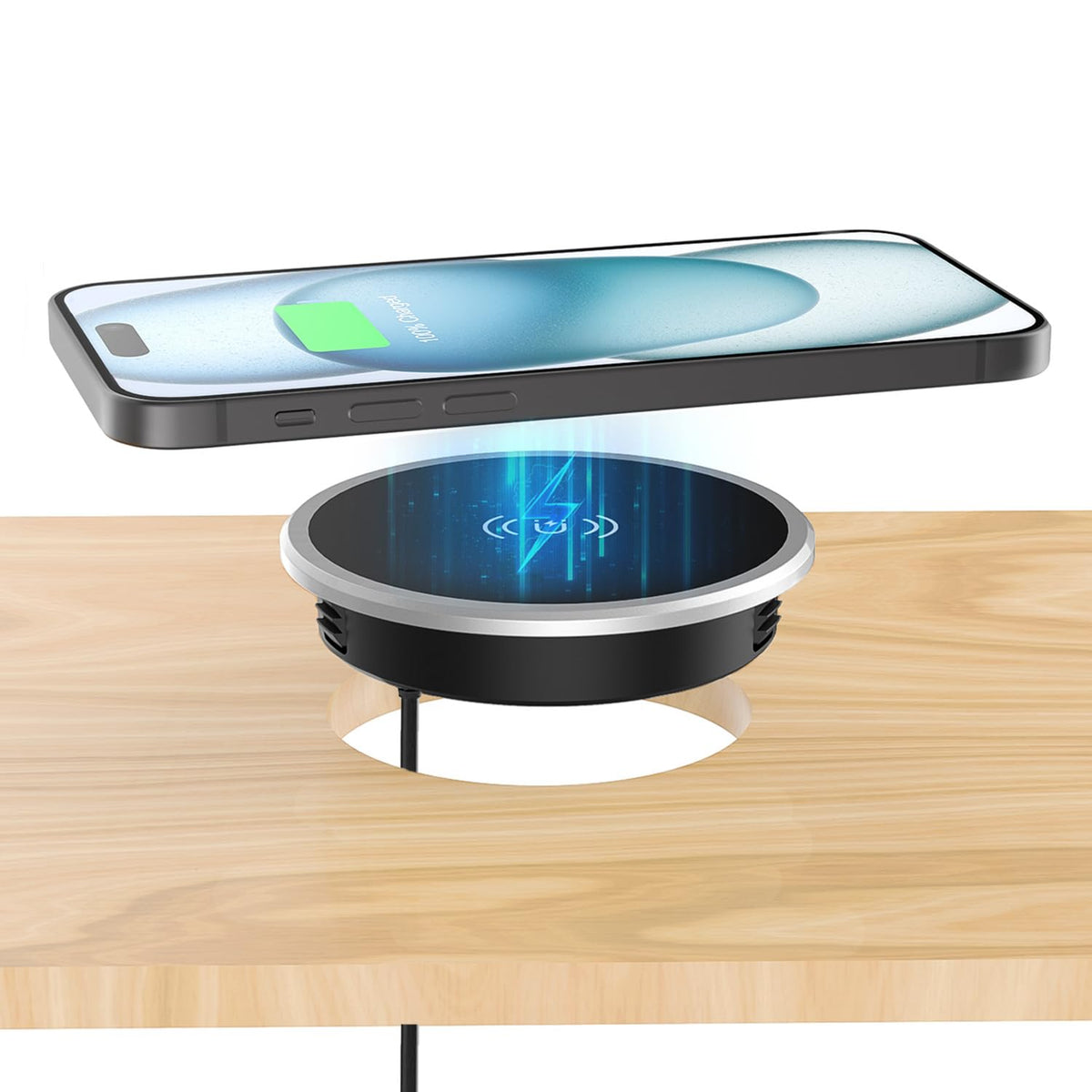 i.VALUX Recessed Wireless Charger,15W Magnetic Fast Charging Phone Charger(Pad),Hidden Desktop Grommet Qi Wireless Charging Station for iPhone