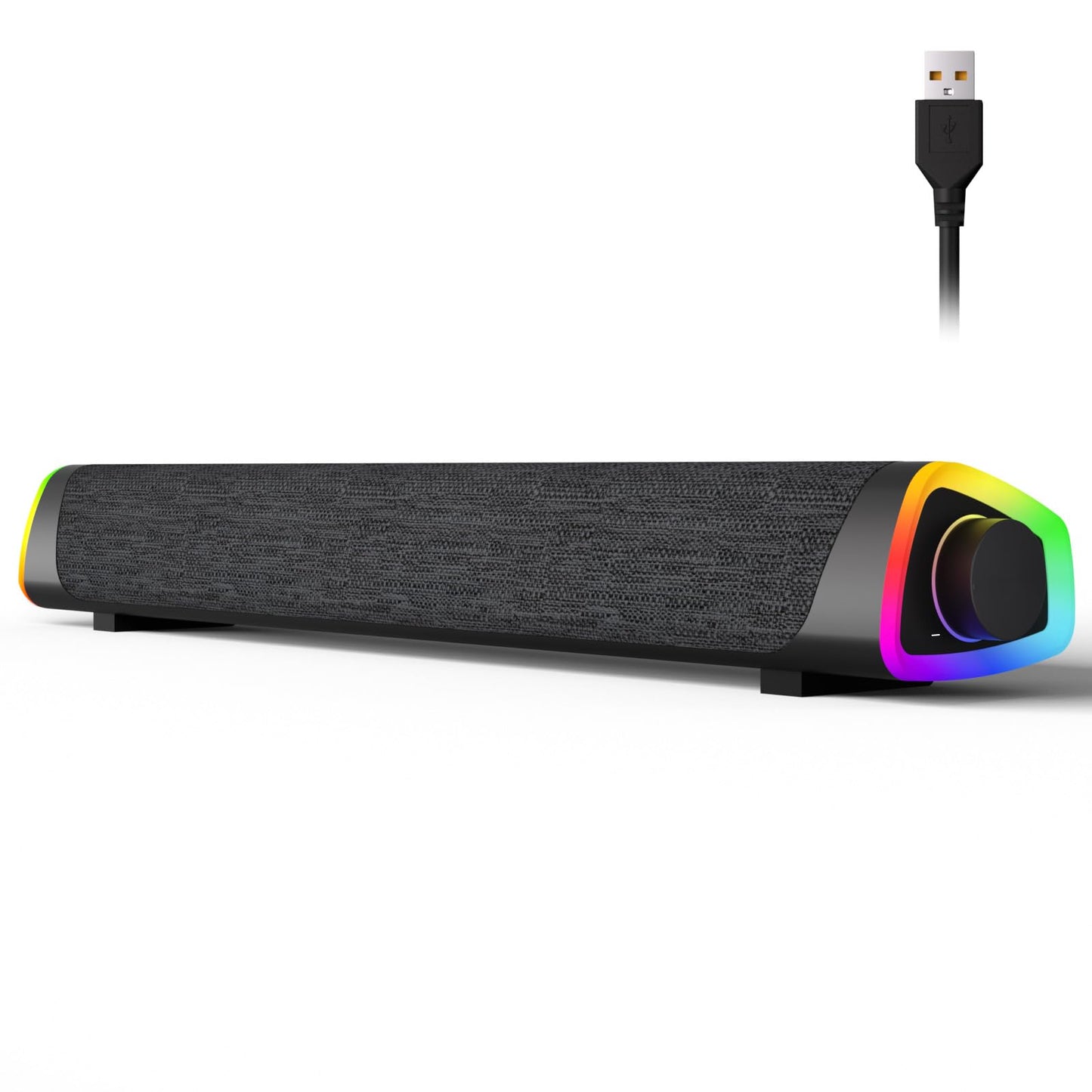 SOULION R30 Plus Computer Speakers, Wired Powered Sound Bar, Colorful LED Lights with Switch Button, Computer SoundBar for Desktop, Gray (3.5mm jack