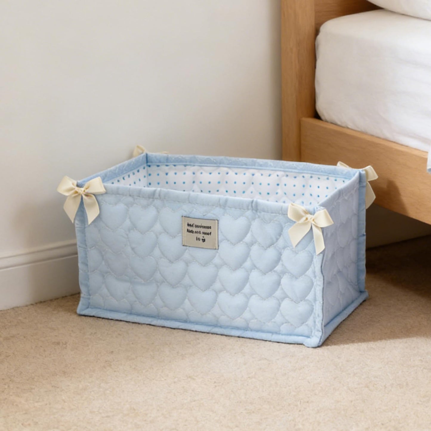 ESSECMBS Cute Indoor Storage Basket Decorative Plaid Basket Organizer with Bows for Towels, Desktop Items, Office Stationary