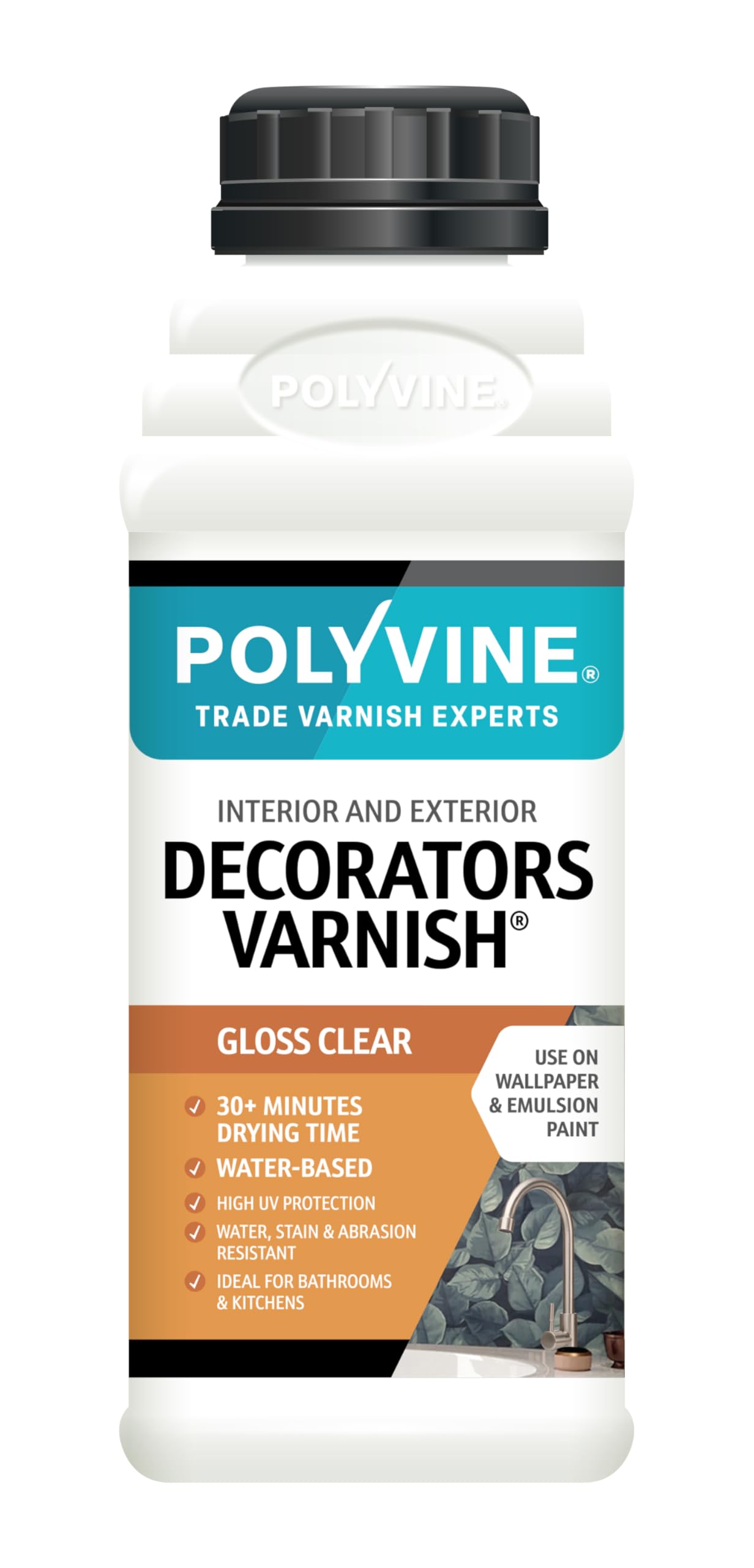 Polyvine Decorators Varnish Gloss ? Water Resistant Clear Varnish with UV Protection - Seals and Protects Emulsion, Acrylic Paint, Wallpaper, Wood,
