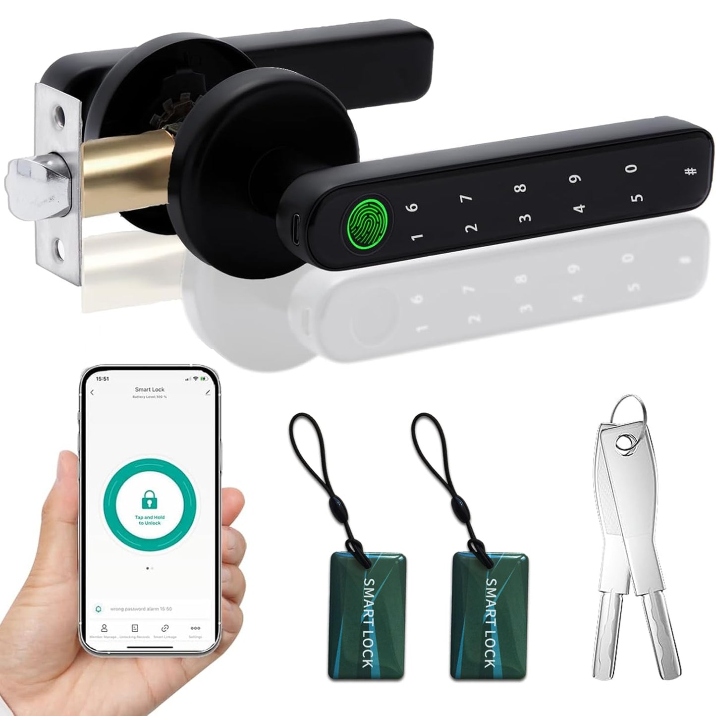Smart Fingerprint Door Lock, Biometric Keyless Entry Door Lock with APP - Cards - Backup Key - Fingerprints - Codes for Bedroom Hotel Office Apartment