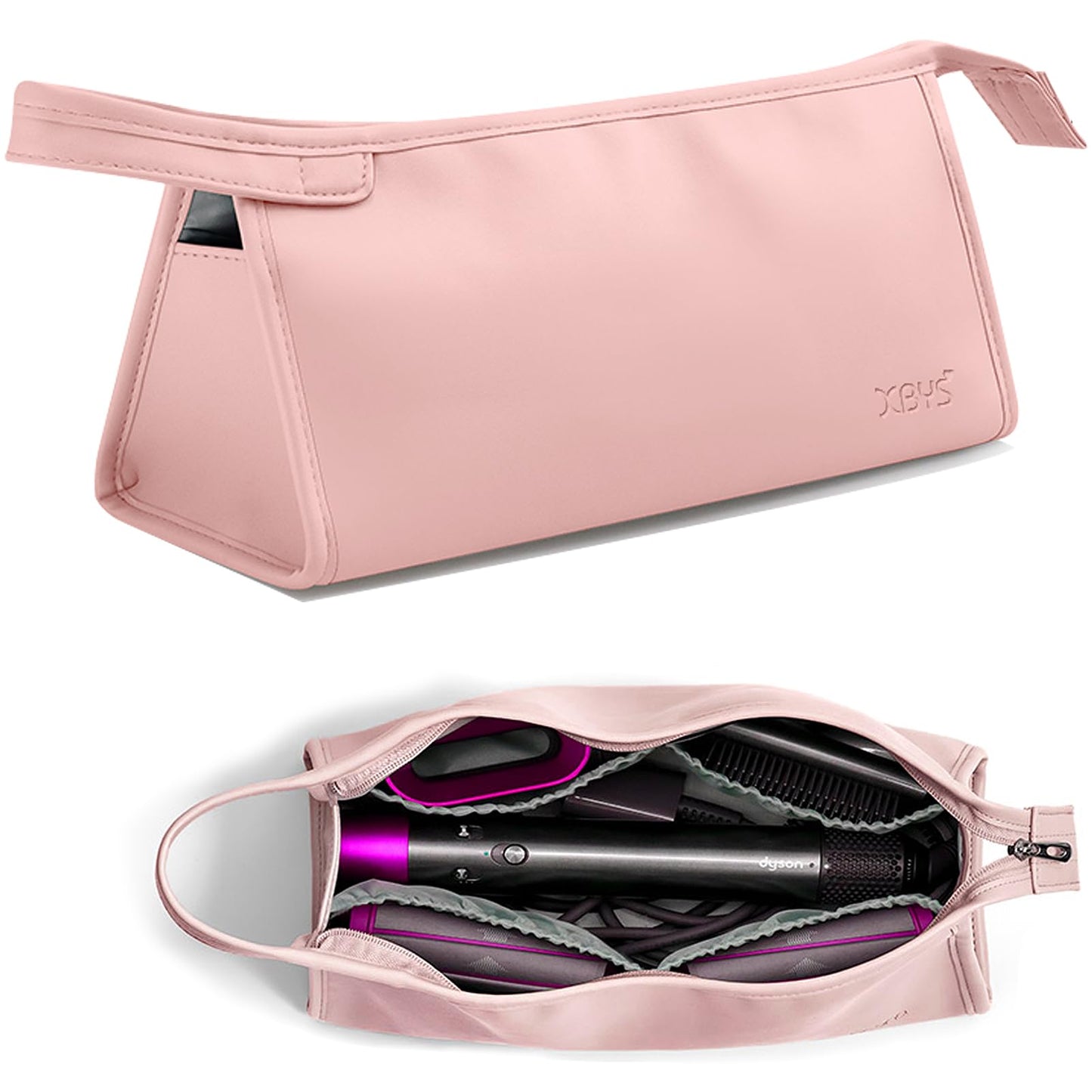 Veki Portable Travel Storage Bag Compatible with Dyson Supersonic Hair Dryer, PU Leather Protective Carrying Case for Dyson Airwrap Styler, Travel