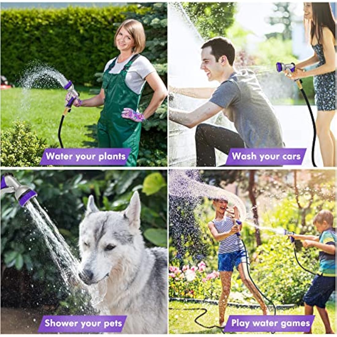 RESTMO Hose Pipe Spray Gun, Heavy Duty Garden Hose Spray Gun, High Pressure Hose Nozzle, Metal Hand Sprayer with 7 Patterns and Water Flow Control, Ideal to Water Plant & Lawn, Wash Car & Pet, Purple