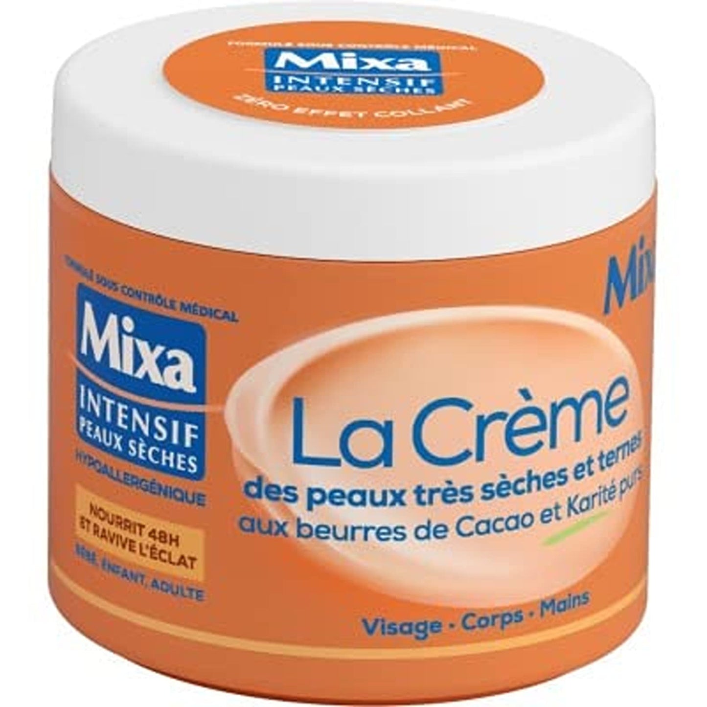 Mixa Intensive - Face, Body, Hand Cream - For Extra-Dry Skin - With Pure Cocoa and Shea Butter - Hypoallergenic - 400ml