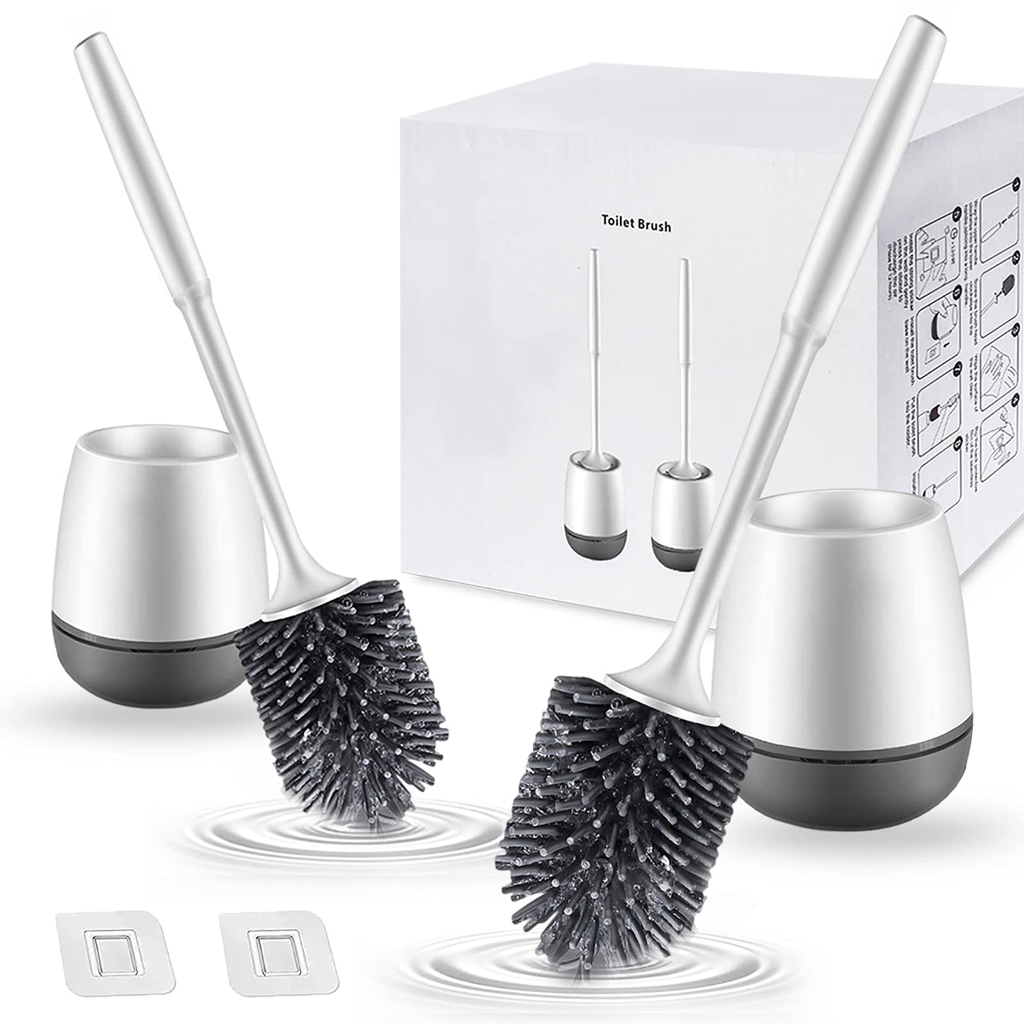 Marsheepy Toilet Brush and Holder, 2 pack Silicone Toilet Brush with Holder, Deep Cleaner Toilet Bowl Brushes with Quick Drying Holder Set for