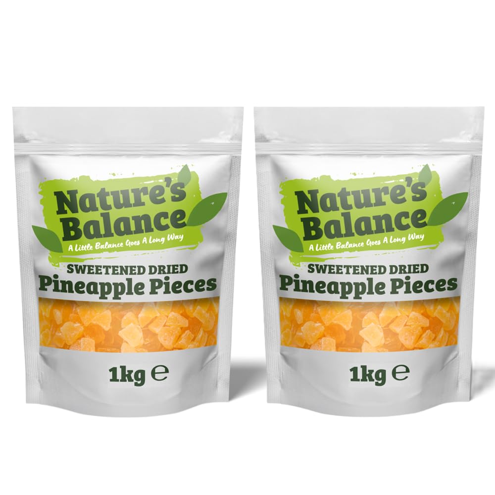 Nature?s Balance Dried Pineapple Pieces 2kg (2 x 1kg) Sweetened Dehydrated Chunks Dry Tropical Fruit Exotic & Sweet | Resealable Bag