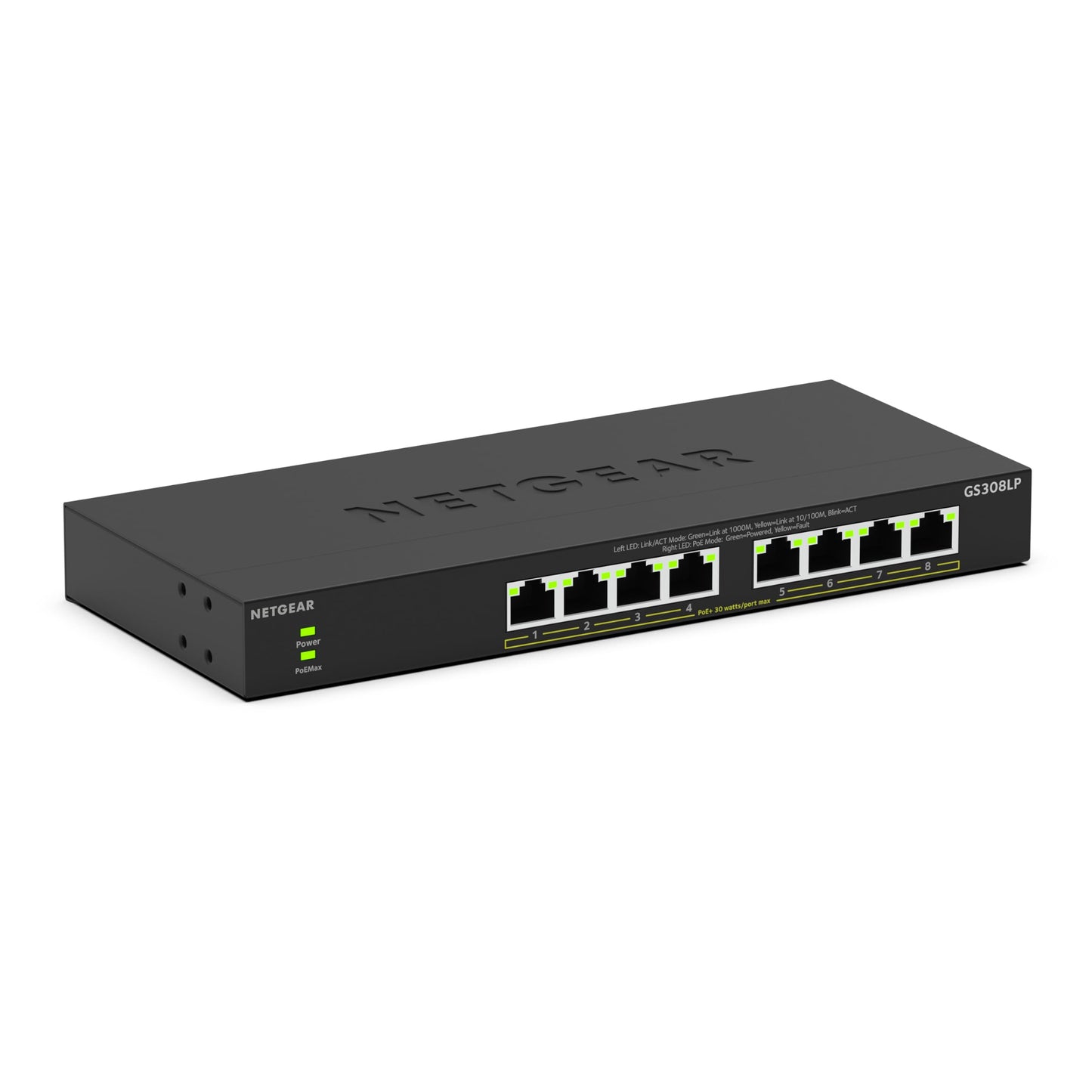 NETGEAR 8 Port PoE Switch (GS308LP) - Gigabit Ethernet Unmanaged Network Switch - with 8 x PoE+ @ 60 W Upgradeable - Desktop, Wall Mount or Rackmount