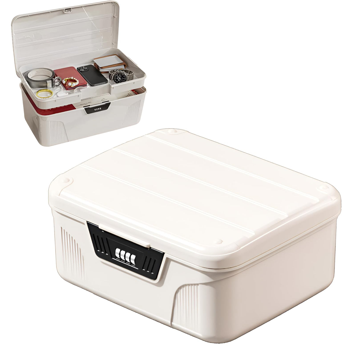 2 Layer Medicine Storage Box,Lockable Medicine Box with Code,Removable Tray,First Aid Emergency Combination Lock Container Medical Storage Organiser