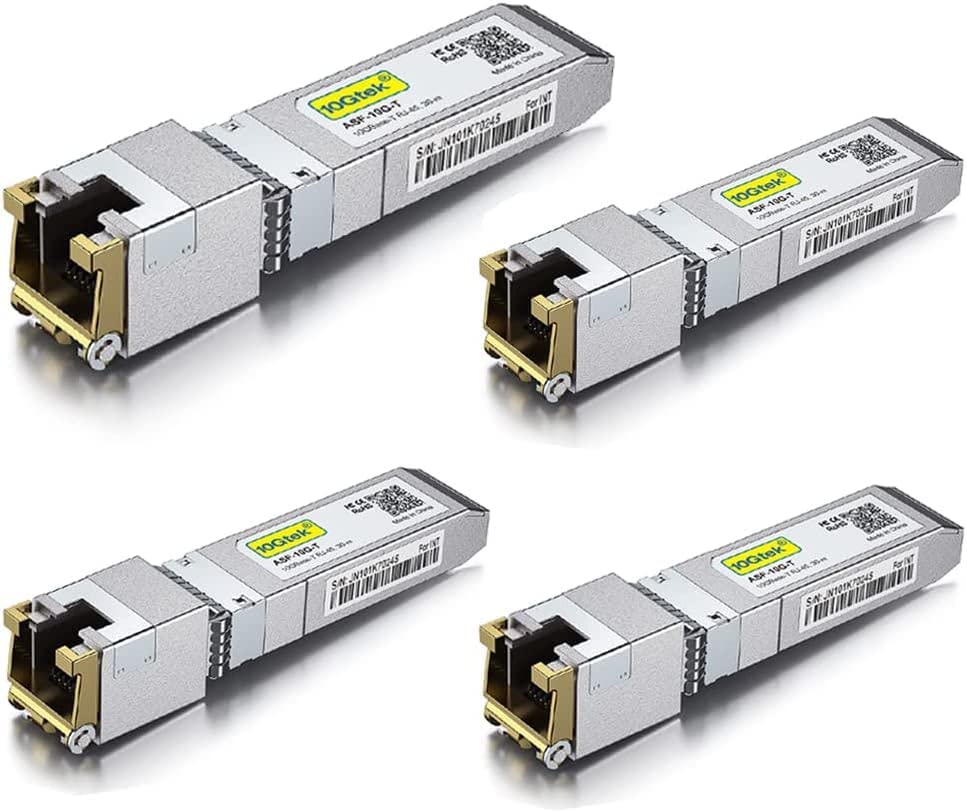 10Gtek [4 Pack 80-Meter 10GBase-T SFP+ to RJ45 Transceiver, RJ45 to SFP+ Copper Ethernet CAT.6a Module, Compatible for Cisco SFP-10G-T-80, Ubiquiti