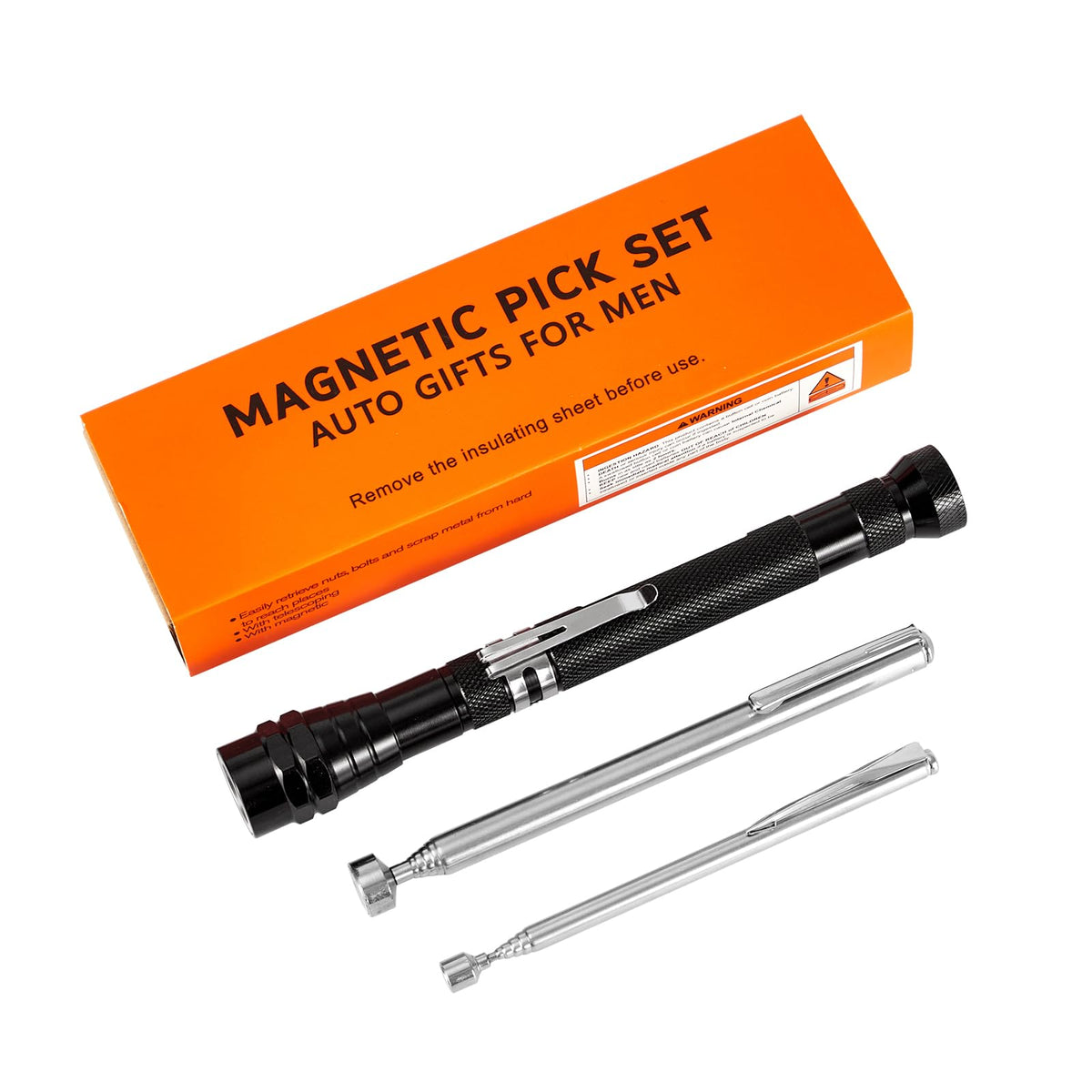 Extendable Magnetic Pick up Flashlight - Set of 3, with Telescoping Magnet Pickup Tool - Cool Gadget -Christmas Gifts Stocking Stuffers for Adults Men