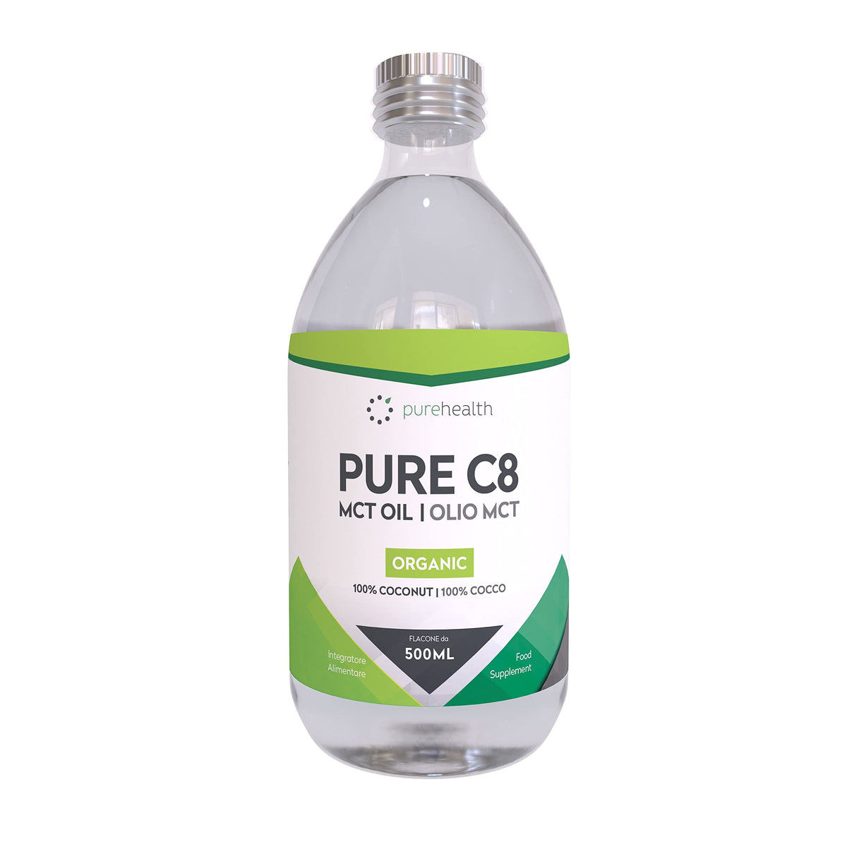 Pure Organic C8 MCT Oil Glass Bottle, Triple Steam Distilled, Premium 100% Coconut Zero Palm Oil, Perfect for Keto Diets, IF (Fasting) & Bulletproof
