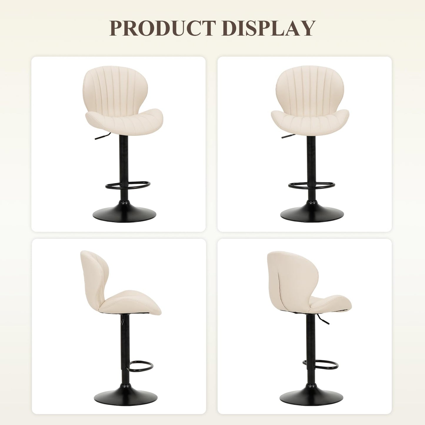 COLAMY Breakfast Bar Stools Set of 6, Modern Swivel Kitchen Bar Chairs, Adjustable PU Leather Upholstered Barstools Counter Height with High Backrest