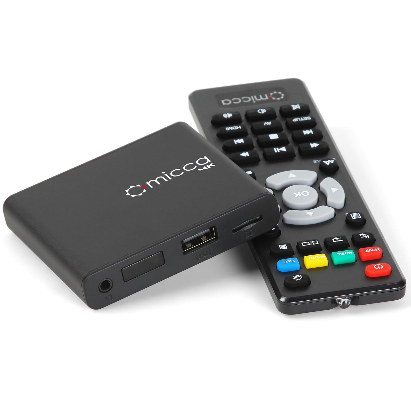 Micca 4K Ultra-HD Digital Media Player for USB Drives and MicroSD Cards, Digital Signage, H.265/HEVC H.264/AVC MP4 MKV Videos MP3 Music JPG Photos, 4K