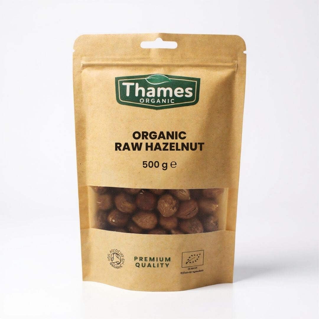 Organic Raw Hazelnuts-Certified Organic, Non-GMO, Vegan, No Additives, No Preservatives, Resealable Bag by Thames Organic 500g