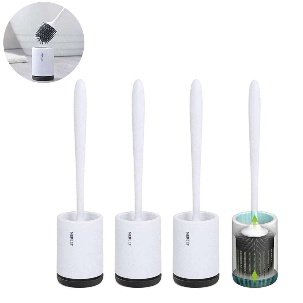 MEKEET Silicone Toilet Brush and Holder,Bathroom Toilet Brush Holder Set,Silicone Toilet Cleaning Brush Kit with Soft Bristle Brush (3pack-Flooring)