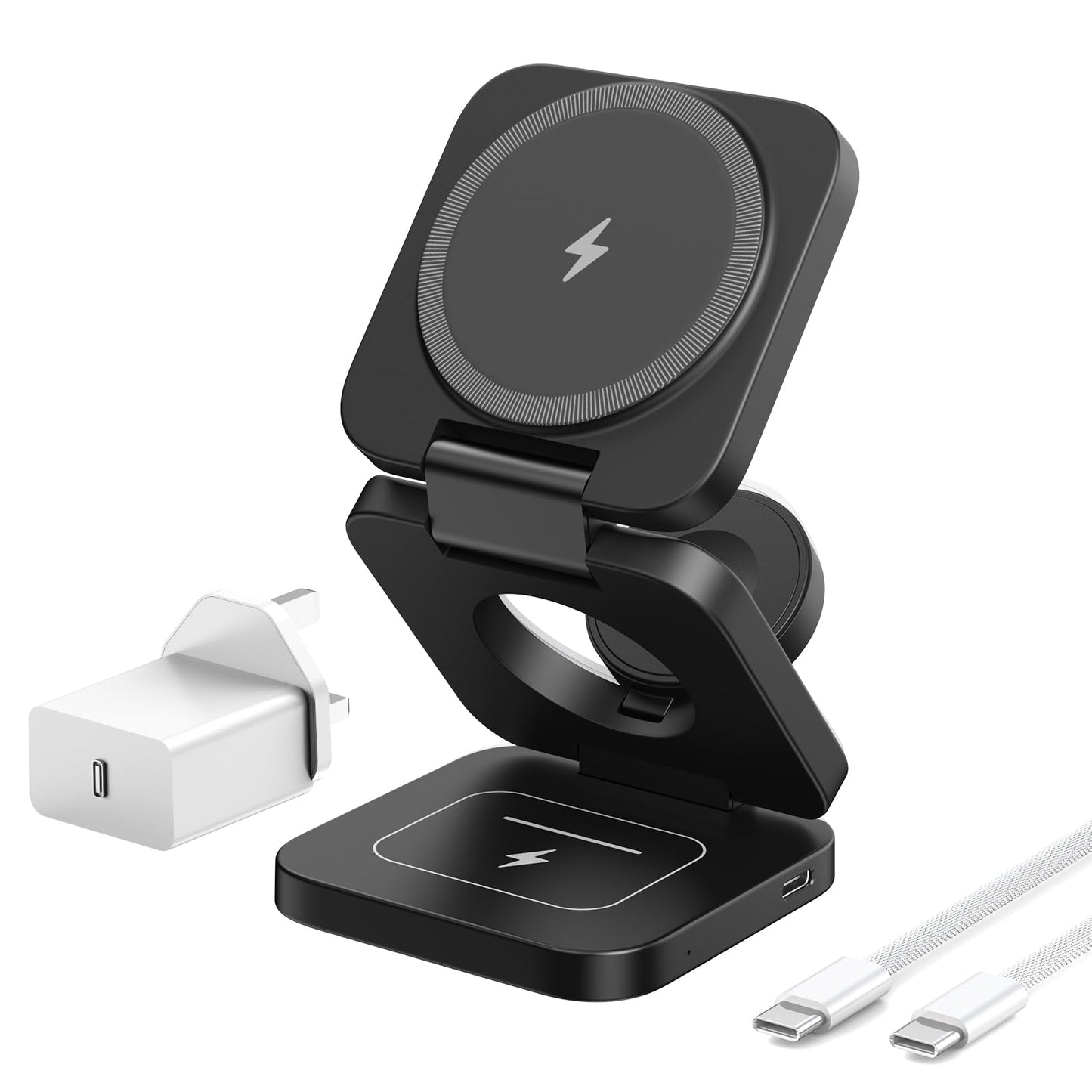 KU XIU 3 in 1 Wireless Charging Station for iPhone, Foldable Fast Magnetic Charger, Travel Wireless Charger Stand for iPhone 17/16/15/14/13/12, for