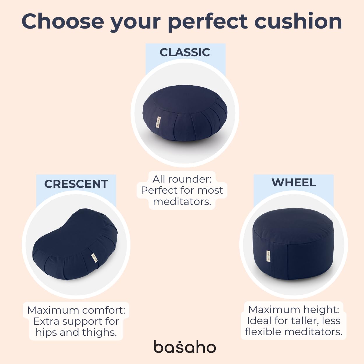 basaho CLASSIC Zafu Meditation Cushion | Organic Cotton | Buckwheat Hulls | Removable Washable Cover (Natural)