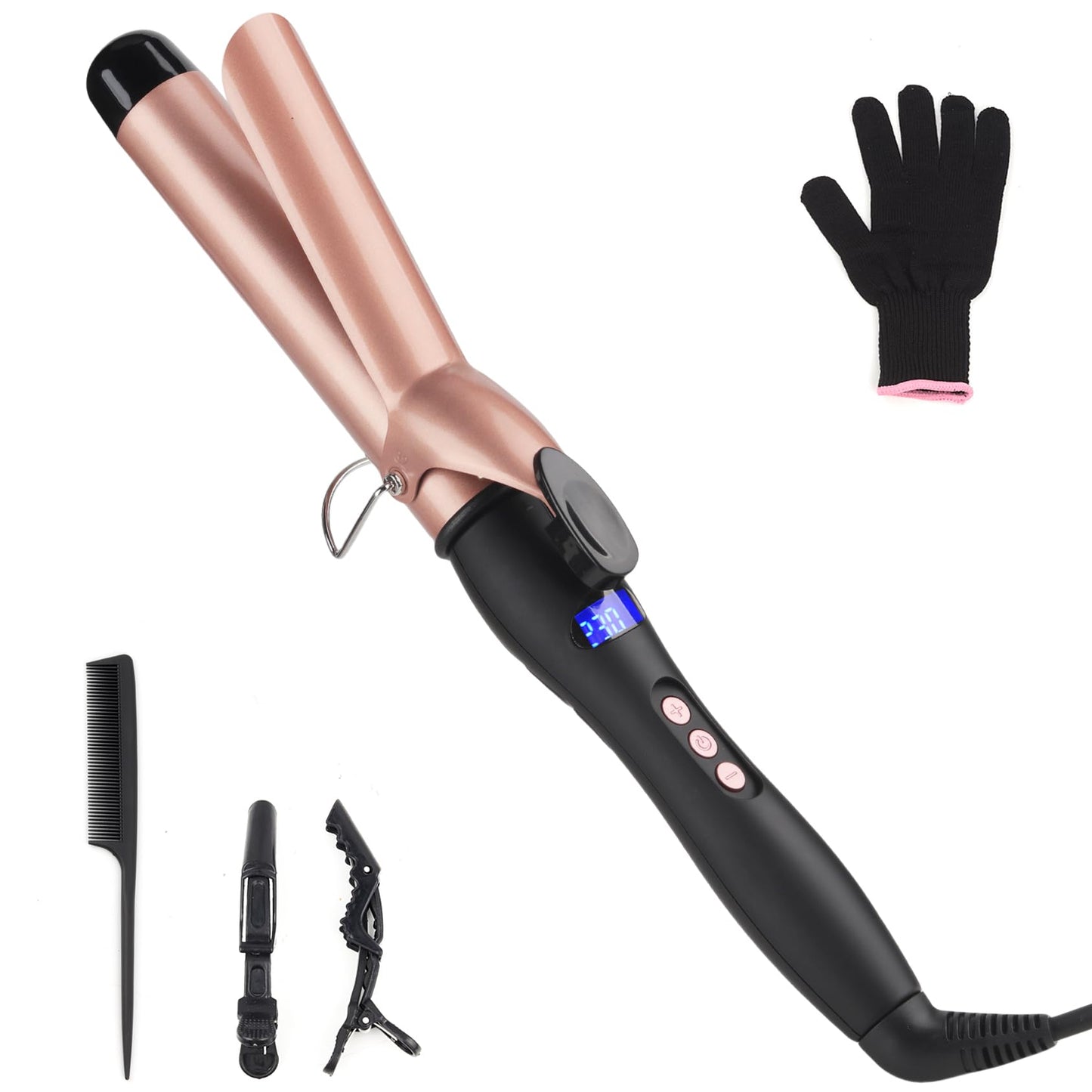 Curling Wand 32MM Curling Tongs with cilp Large Barrel Curling Iron Adjustable Temperature, Professional Hair Curler with Glove for Long & Medium