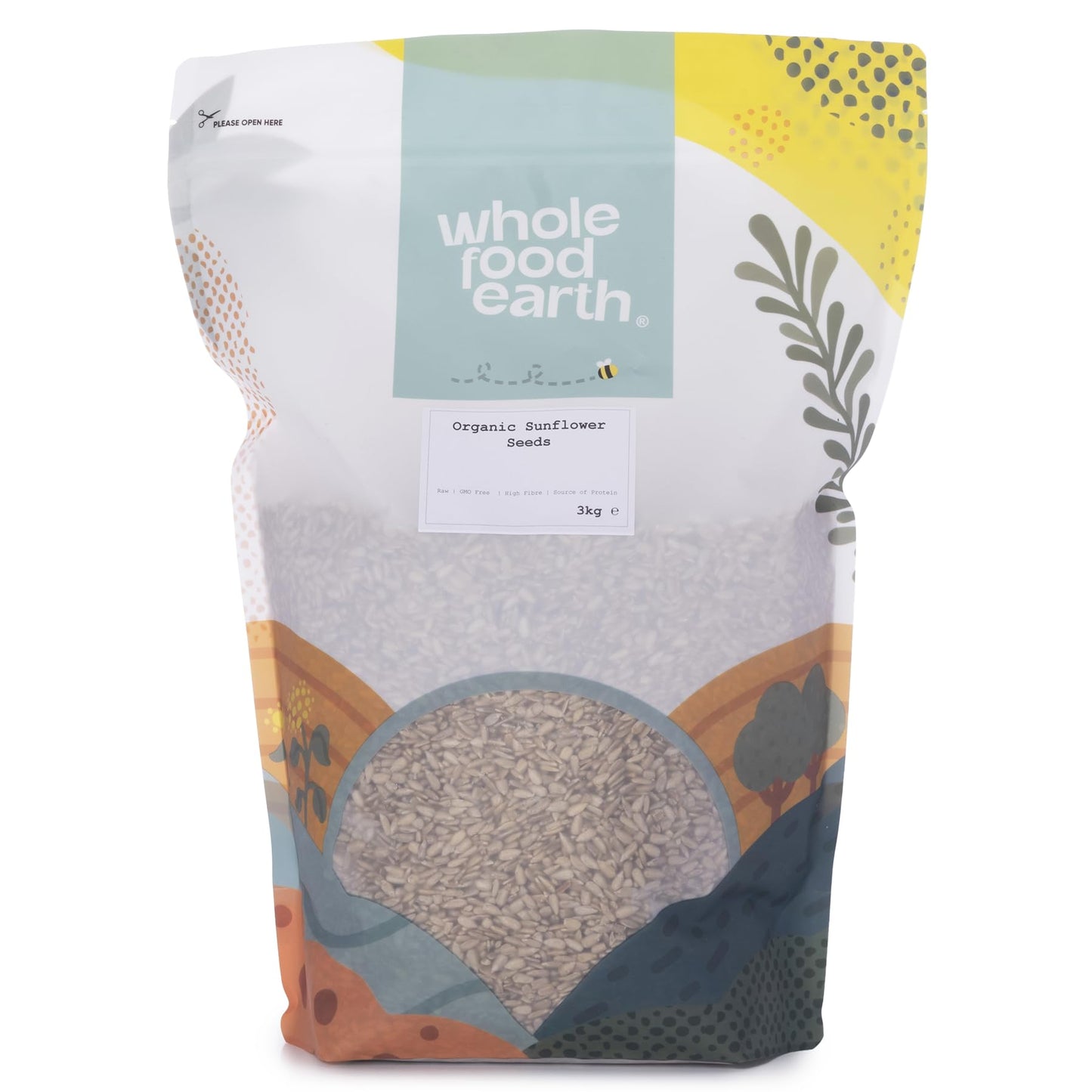 Wholefood Earth Organic Sunflower Seeds 3kg Raw | GMO Free | Vegan | High Fibre | Source of Protein | Certified Organic