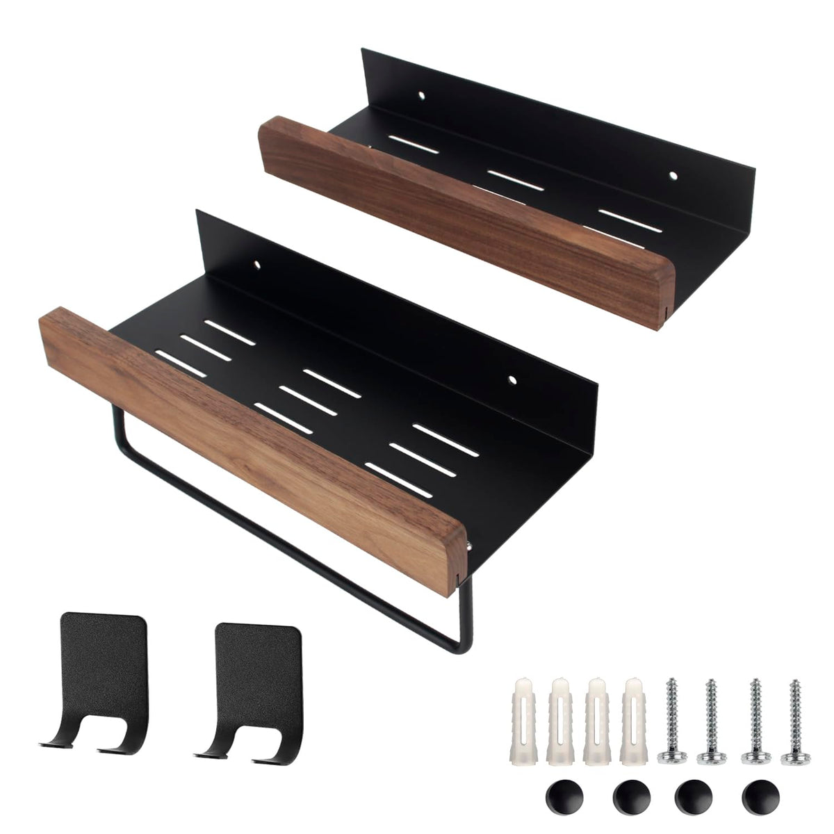 HQTS Waterproof Bathroom Shelves Black Aluminum Alloy Floating Shower Shelves in Various Widths of 30?9cm and 30?11.5cm Equipped with 2 Stainless
