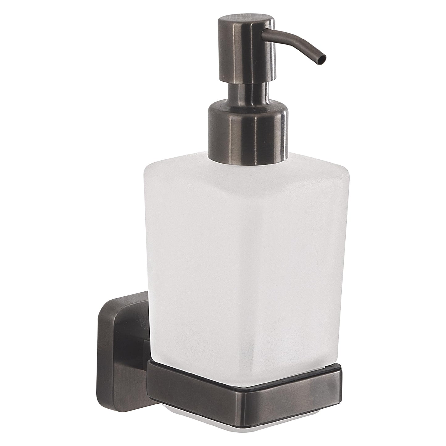 Gedy Tonga Soap Dispenser for Bathroom Wall, Gun Metal, Stainless Steel and Glass, Capacity 220 ml, 6.3 x 11.7 x 17.3, Adhesive, No Drill
