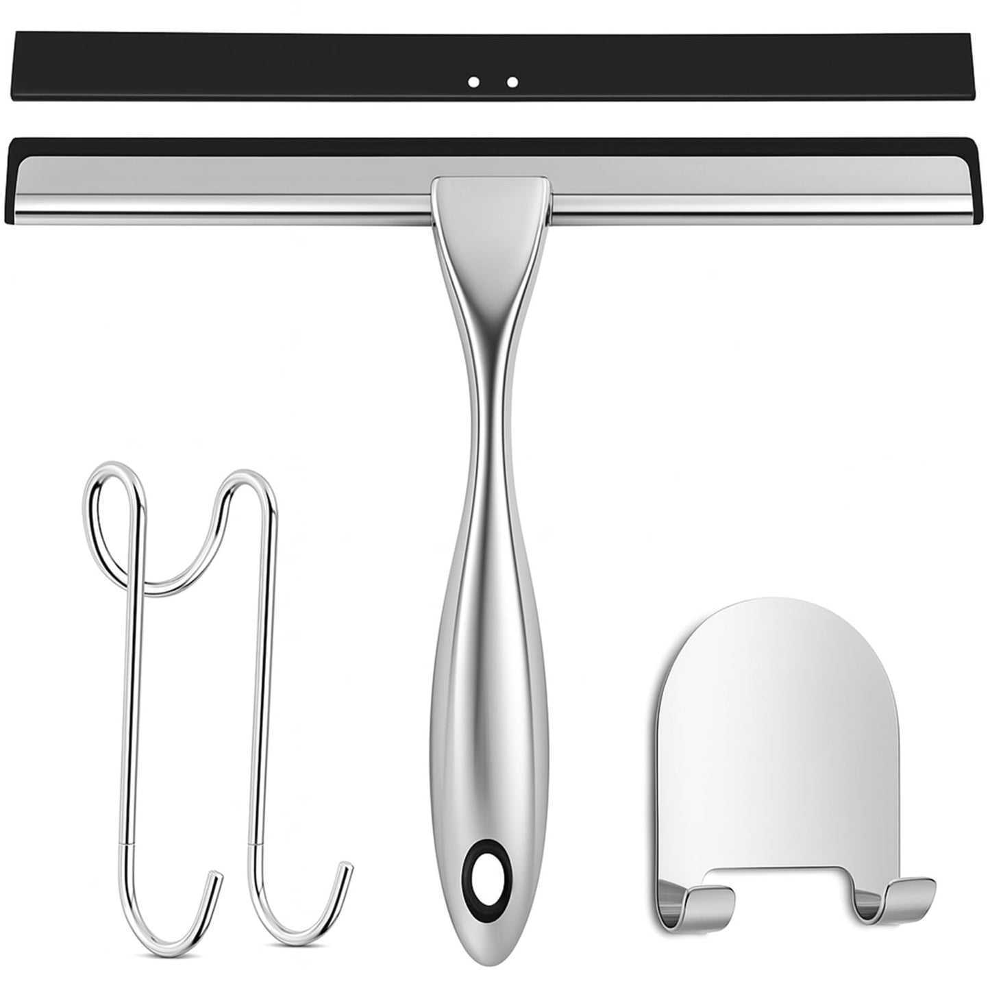 Shower Squeegee, 10 Inch Squeegee Shower Stainless Steel Window Squeegee for Glass Door Shower with Holder