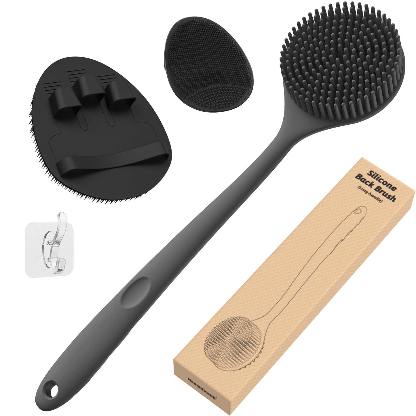 Manmihealth Silicone Back Scrubber (Thick Bristles) & Bath Glove & Face Brush Set(3PCS), Super-Exfoliating & Lathering Body Scrubber, Shower Brush,