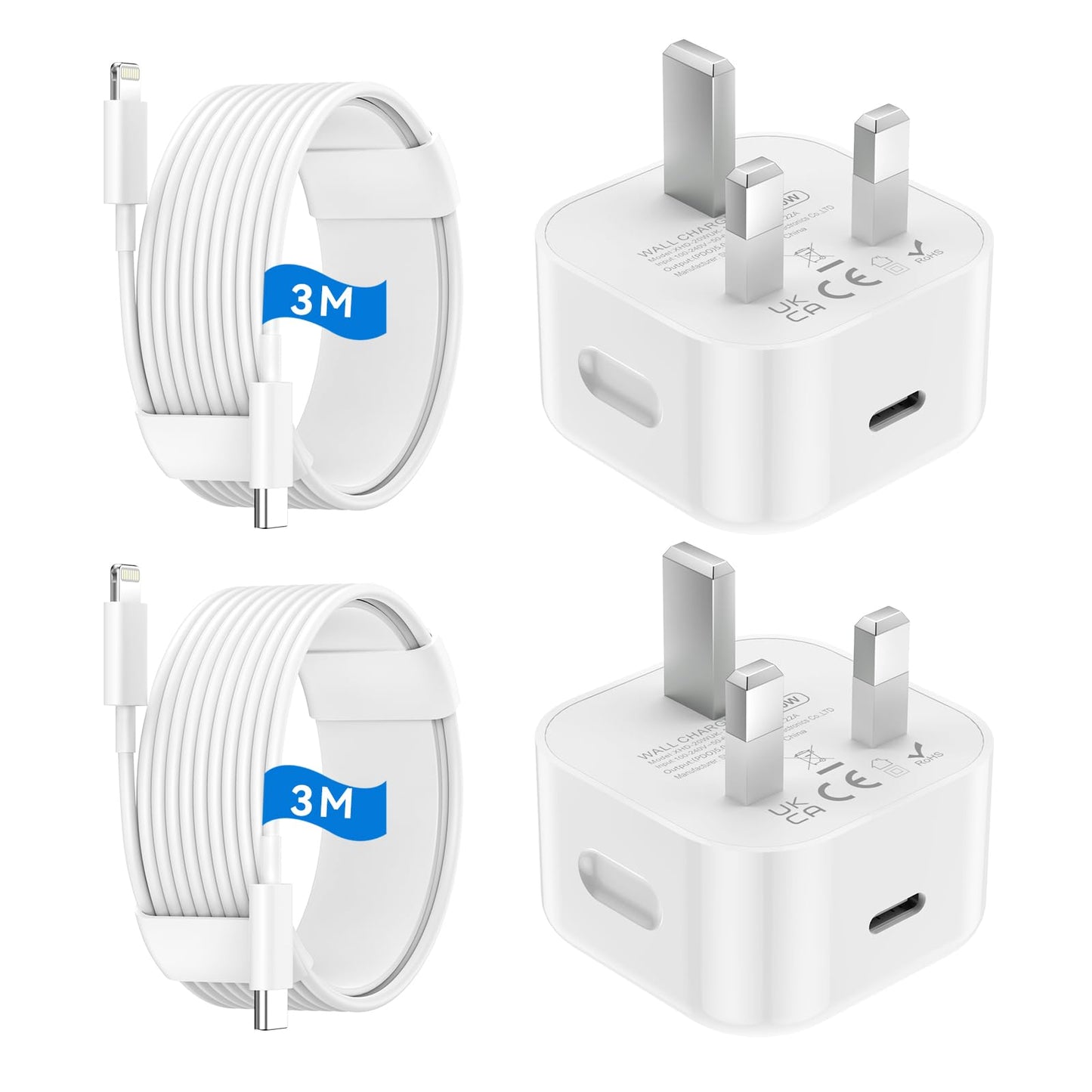 For iPhone 14 13 12 11 Charger iPhone Charger fast Charge 3M Long usb c lightning cable with 20W USB C Charge Plug UK Wall Phone Power Adapter Lead