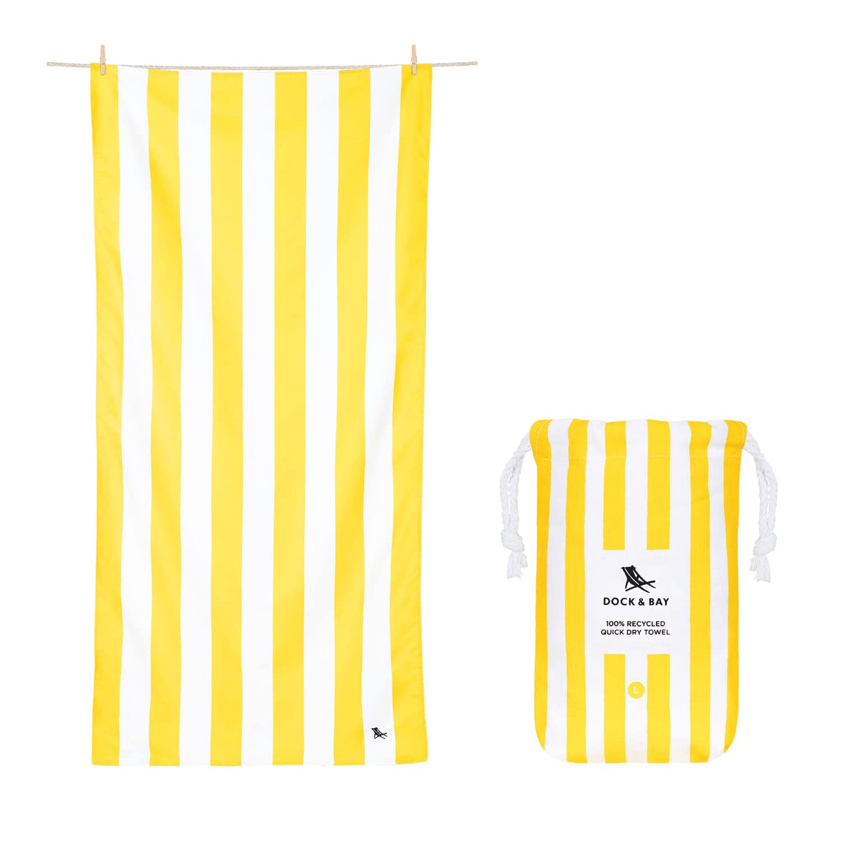 Dock & Bay Beach Towel - Quick Dry, Sand Free - Compact, Lightweight - 100% Recycled - Includes Bag - Cabana - Boracay Yellow - Extra Large (200x90cm,