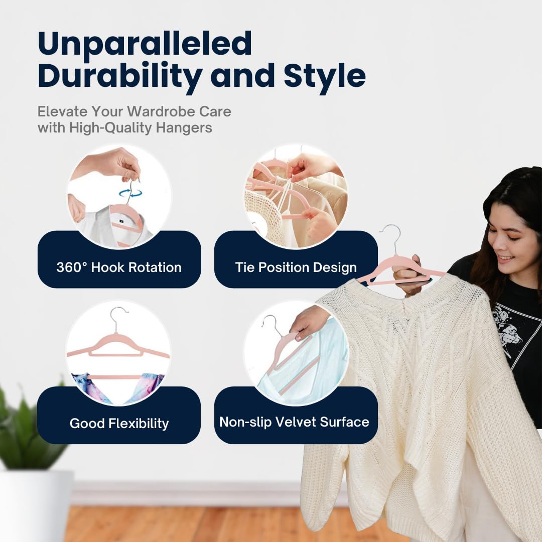 Sasha Morel 20 Pack Velvet Coat Hangers – Non Slip Velvet Hangers for Clothes, Space Saving Adult Hangers with Tie Organizer & Swivel Hooks