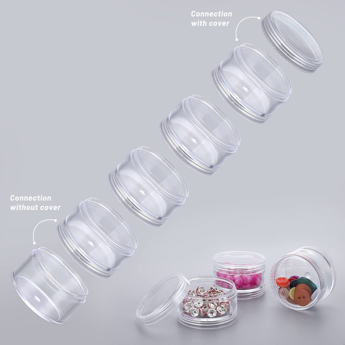 SUMTree 4 Packs 5 Slot Clear Plastic Round Storage Jars, Mini Jars, Large