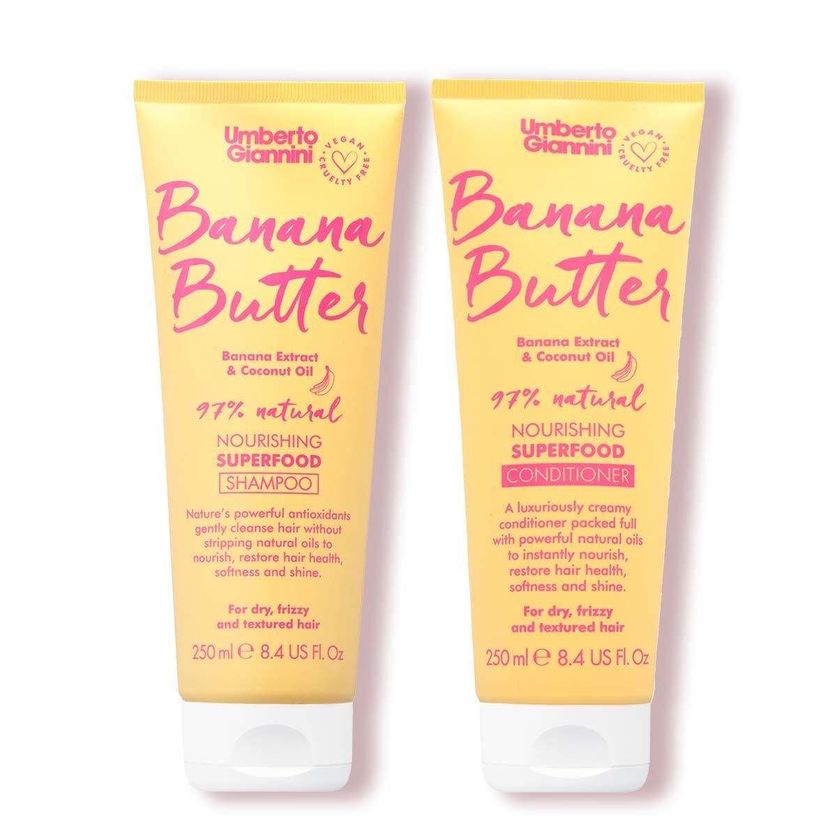 Umberto Giannini Banana Butter Nourishing Superfood Shampoo & Conditioner Set, Vegan & Cruelty Free Moisturising Formula for Dry, Textured or Frizzy
