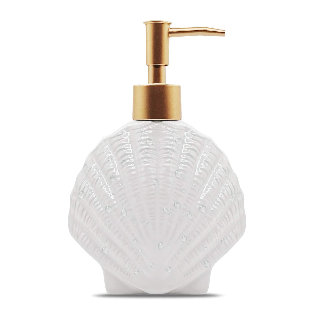 Shell-Shaped Soap Dispenser White Ceramic Lotion Bottle with Golden Matte Pump Home D?cor for Bathroom Kitchen