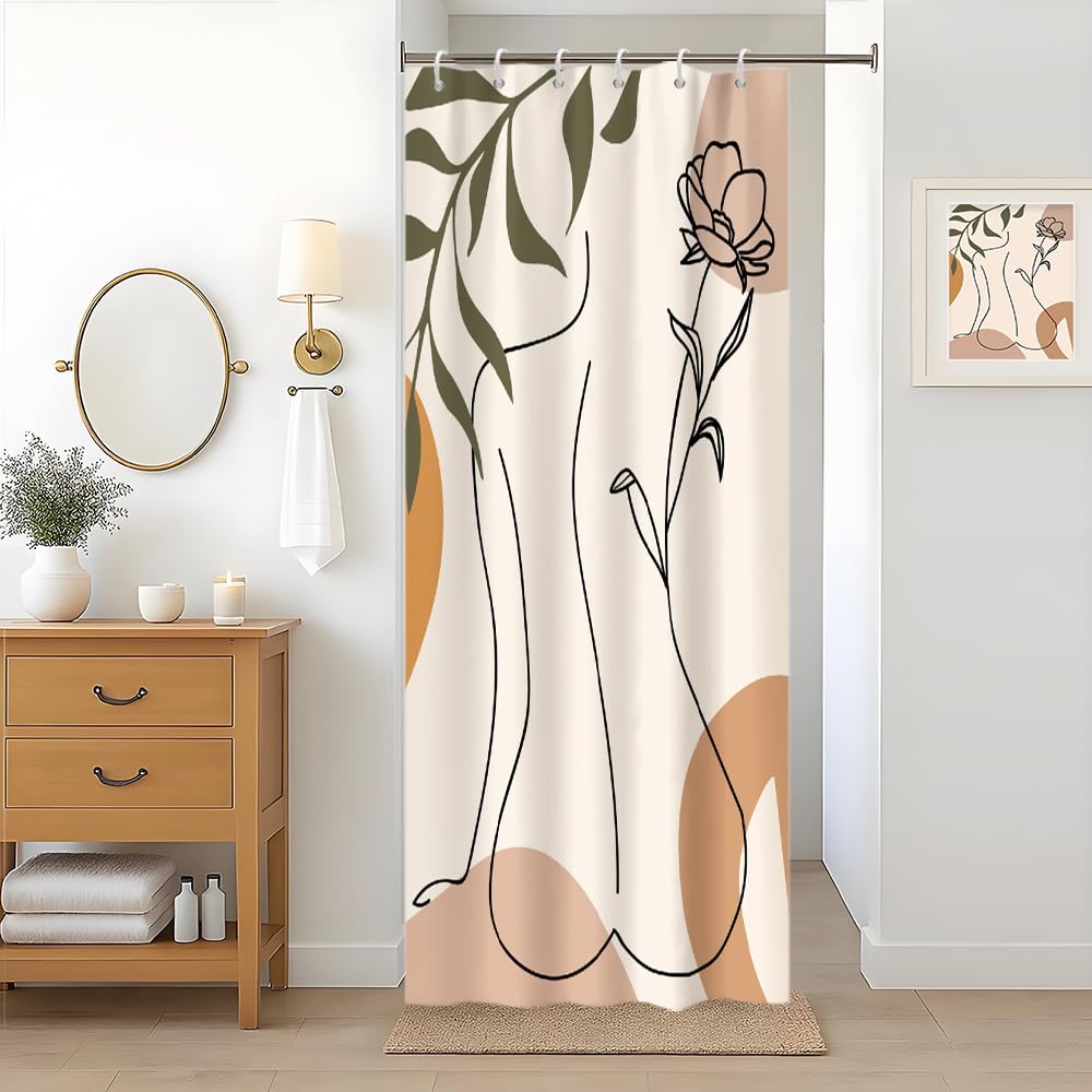 Uiiooazy Abstract Stall Shower Curtain, Boho Mid Century Women Terracotta Modern Minimalist Bath Curtain Anti Mildew Waterproof Polyester Fabric