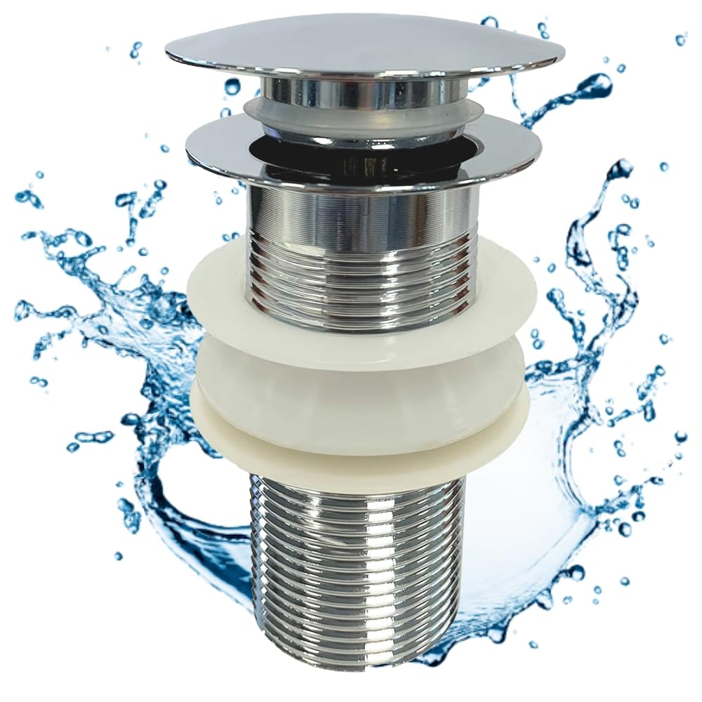 Go Bathrooms Chrome Basin Waste Unslotted Sink Plug Click Clack Mechanism Pop Up Push Down Design Bathroom Sink Plug for Basins No Overflow Solid