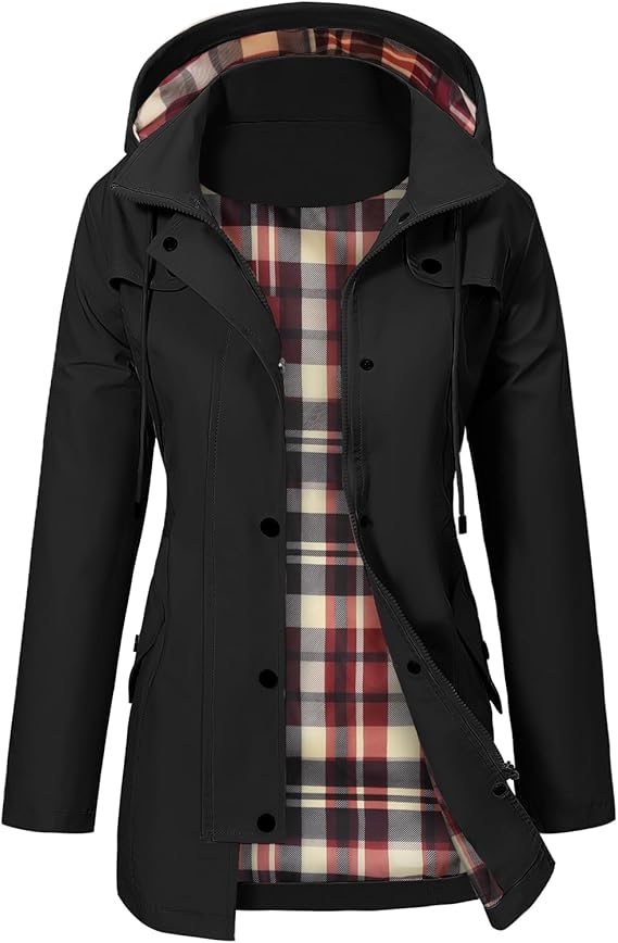 UMIPUBO Womens Waterproof Jackets Long Hooded Rain Coats, Size Large. New but scruffy packaging